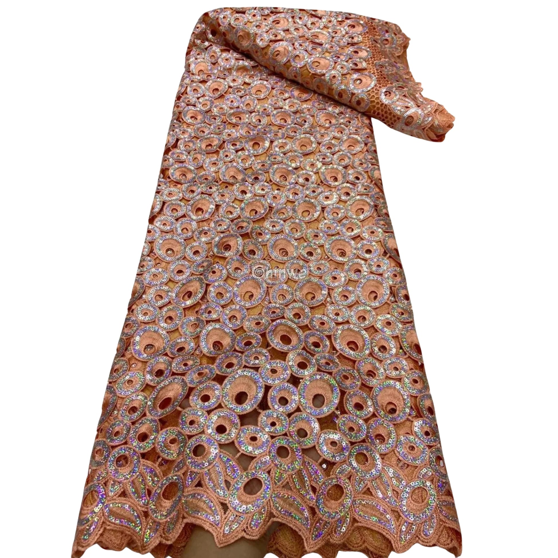 Vibrant Multi-Tone & Holographic Circular Sequins Print Guipure Cord Lace Fabric for Bridal & Couture Gowns Lace Fabric