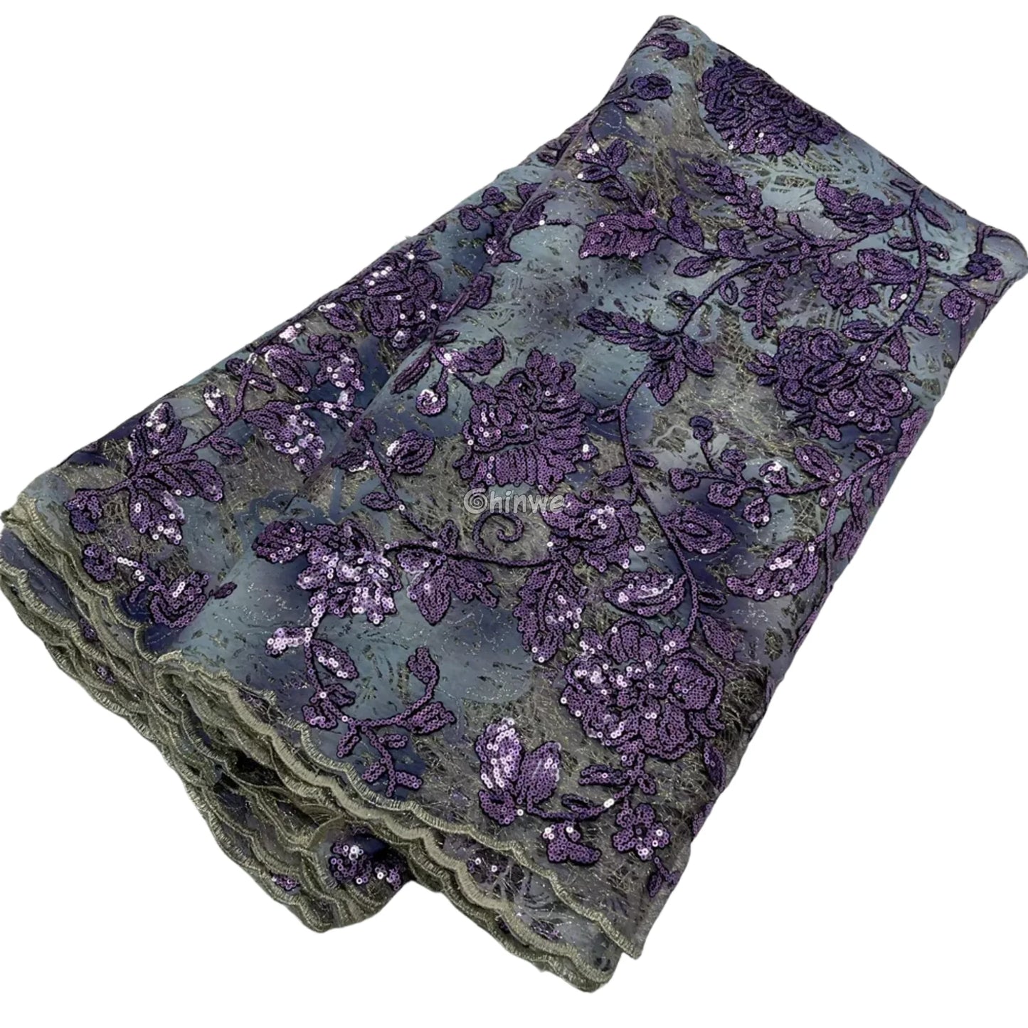 Sequined Floral Vine Embroidered Lace with Sheer Textured Base and Shimmer Finish Dusty purple with lilac sequins / 5