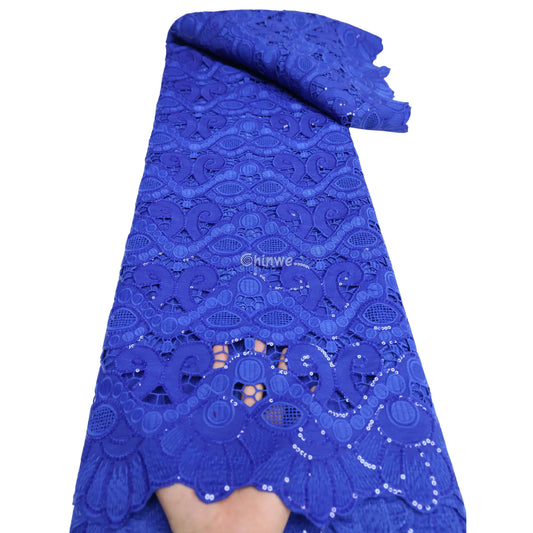 Bright Blue Lavender Dusty Pink & Cream Scalloped Lace Print Fabric Royal Blue Guipure Lace / 5 Yards / 120cm Lace