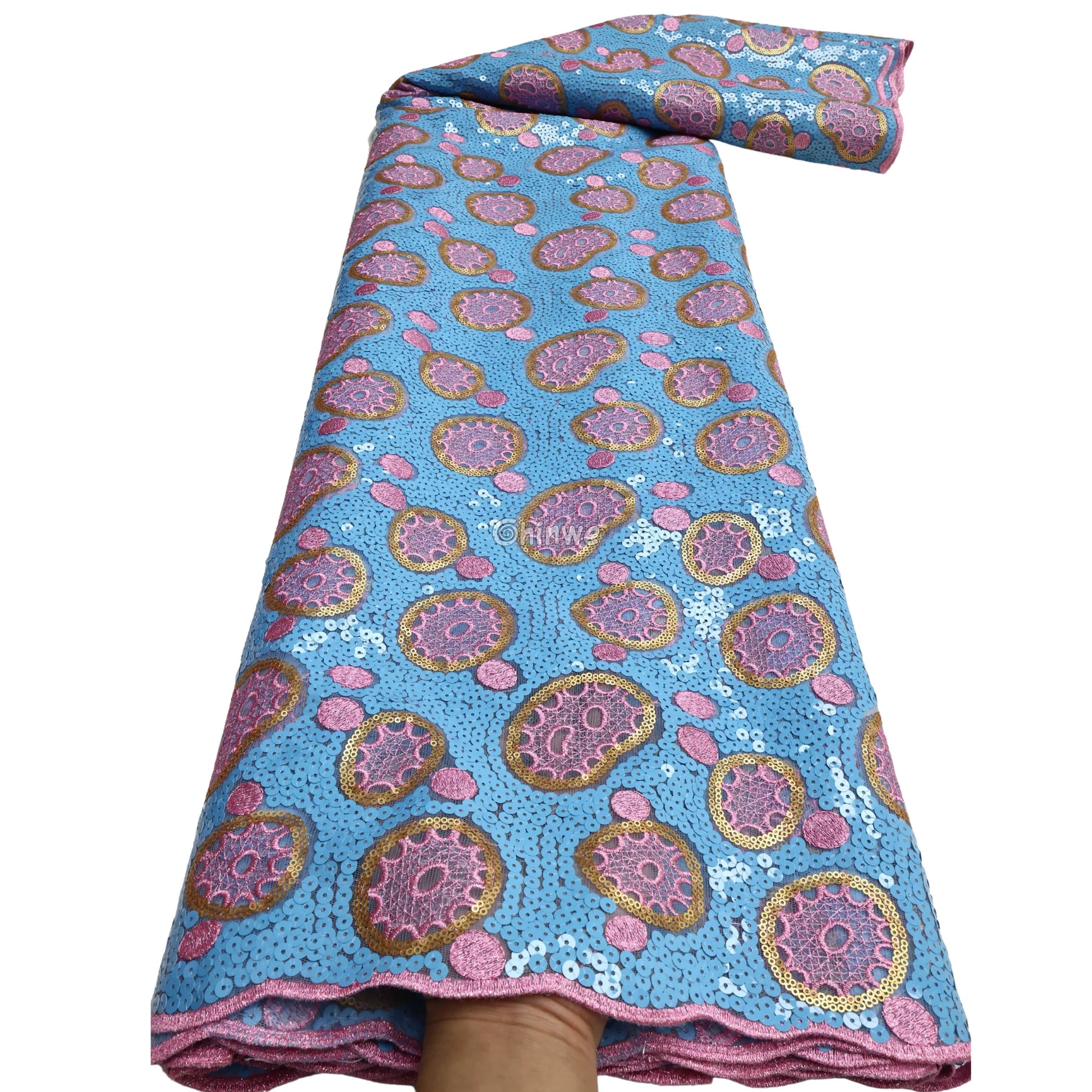 Sheer Sequined Stretch Lace Geometric Circle & Medallion Embroidered Print Fabric Lace