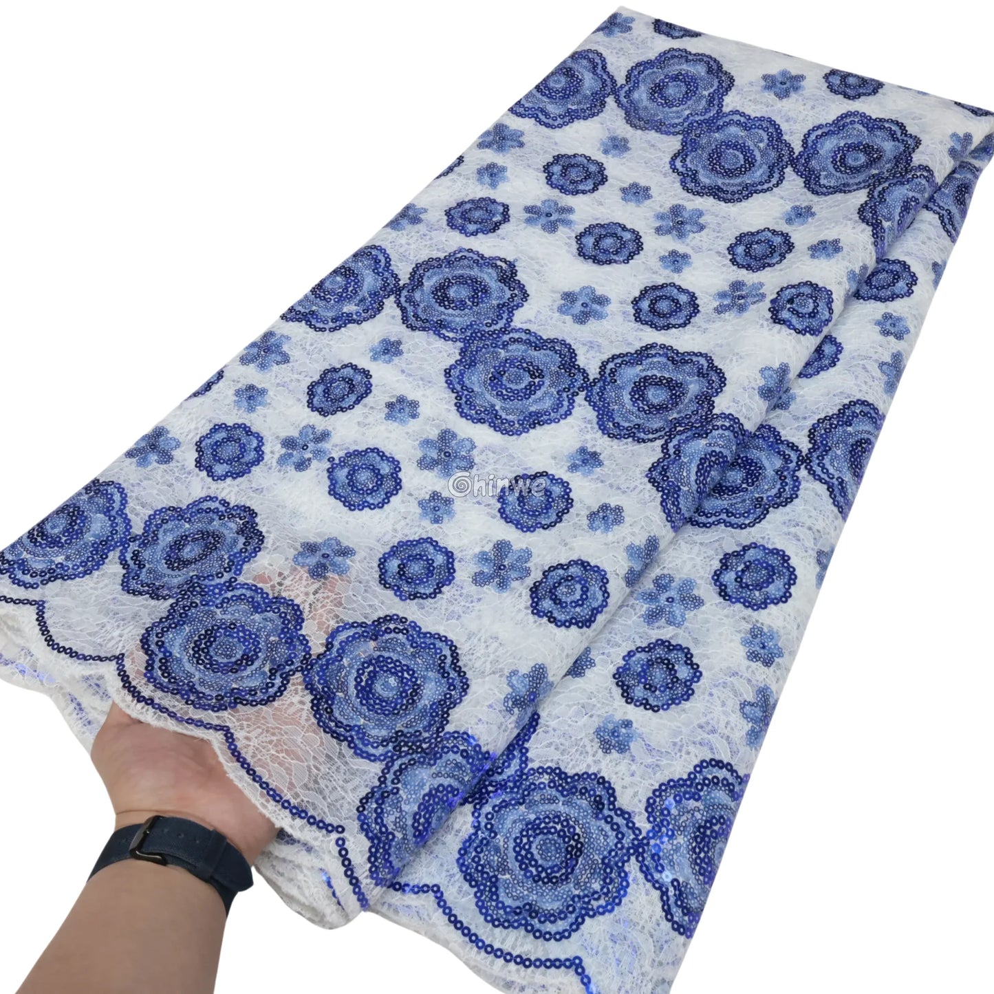 Orchid & Lavender Purple Paisley & Floral Sequined Lace with Scalloped Edge for Tailoring & Accents Cobalt & Cornflower