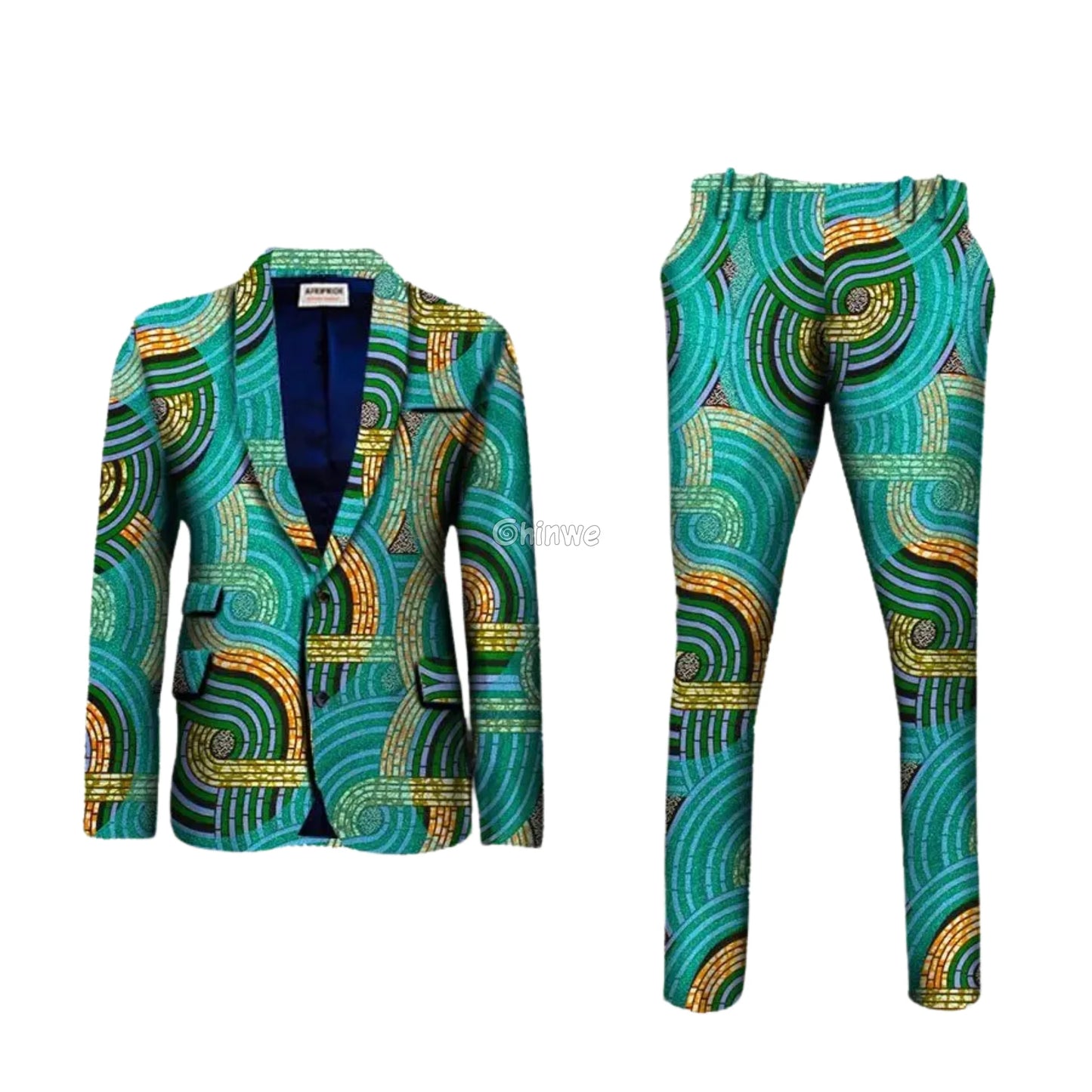 Two Piece Slim Fit African Wax Suit Custom Tailored Blazer & Trousers Set Men’s Clothing