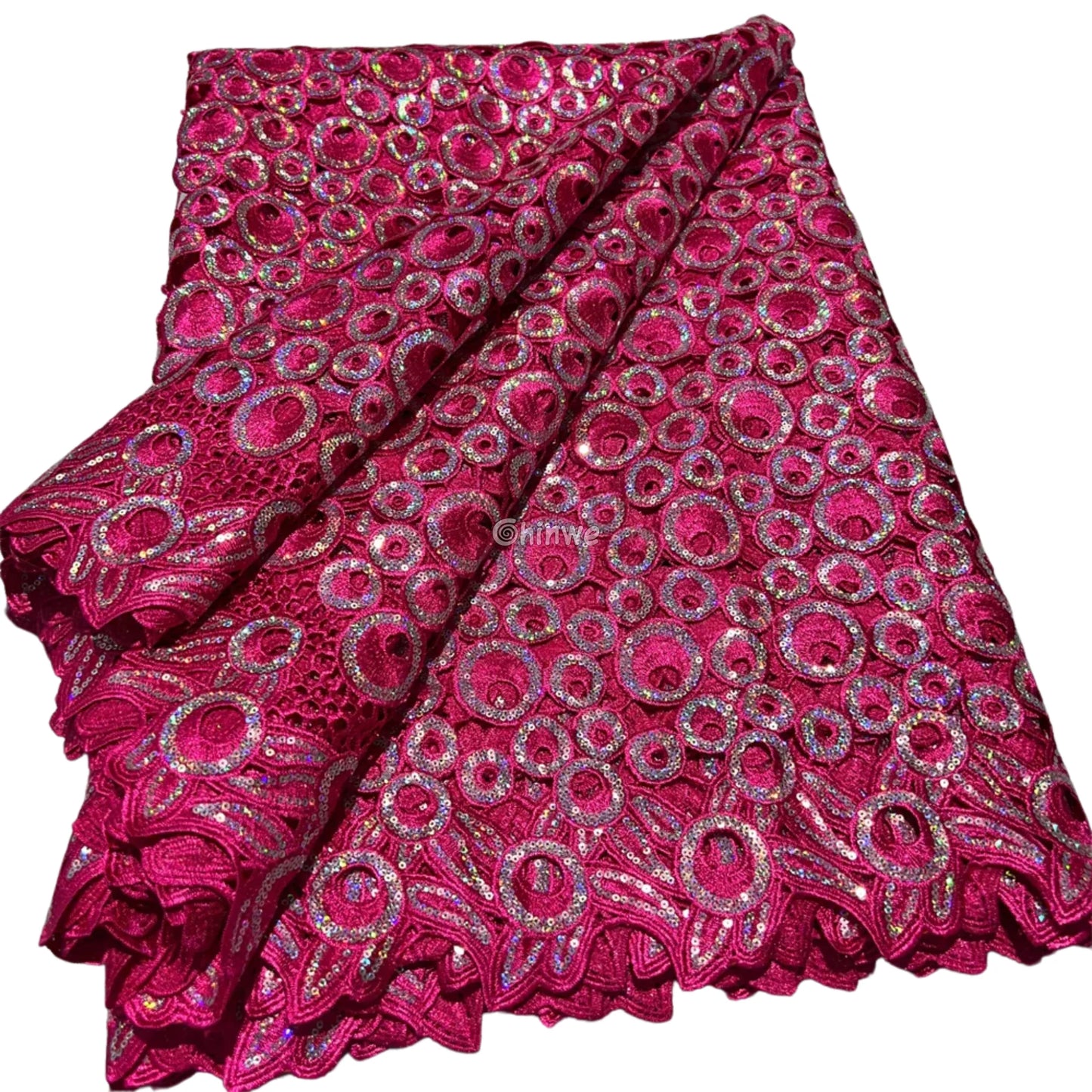 Vibrant Multi-Tone & Holographic Circular Sequins Print Guipure Cord Lace Fabric for Bridal & Couture Gowns Deep