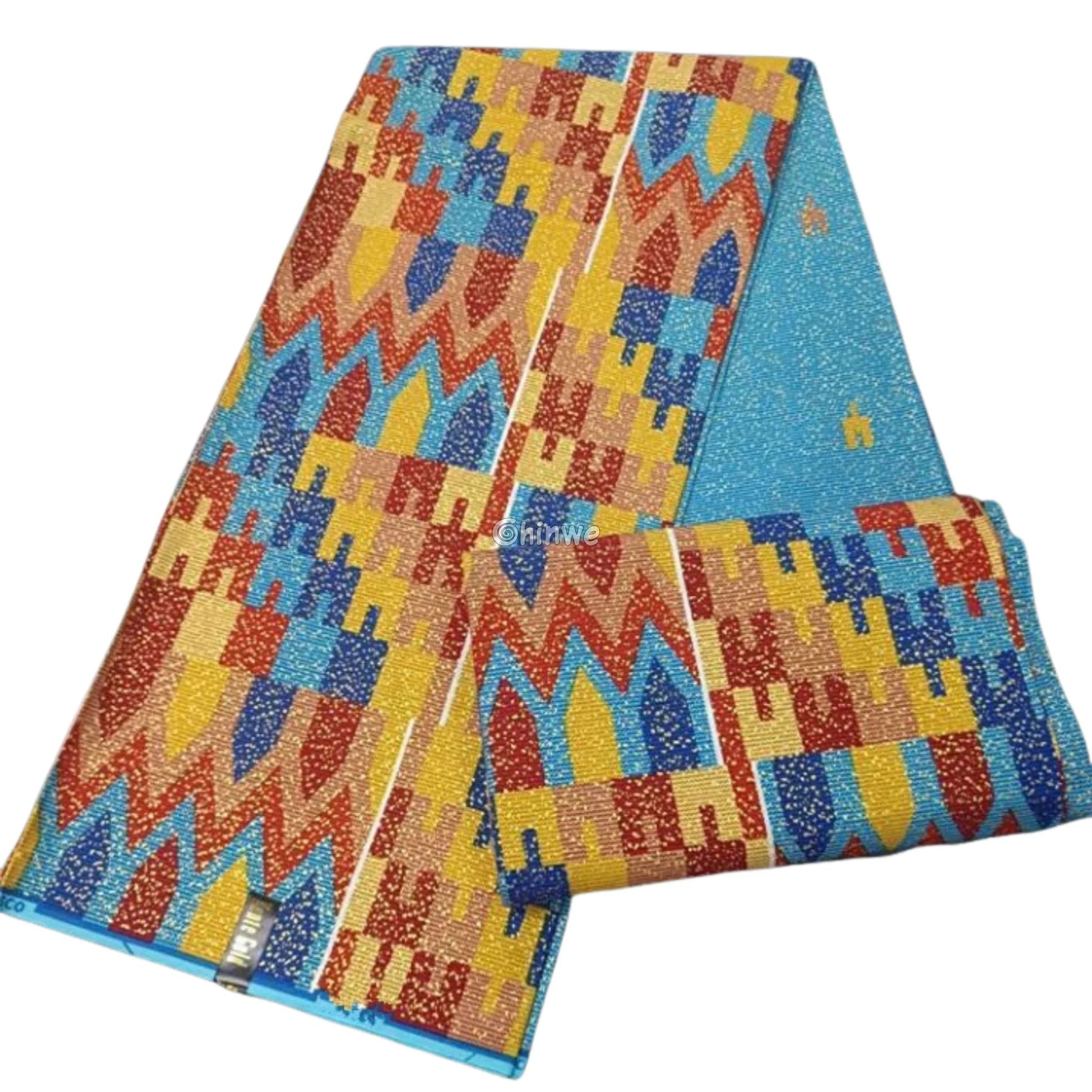 Multicolor Mosaic Kente Brocade with Geometric Blocks & Chevron Stripes in Gold Accents Royal Mosaic Kente / 6yards