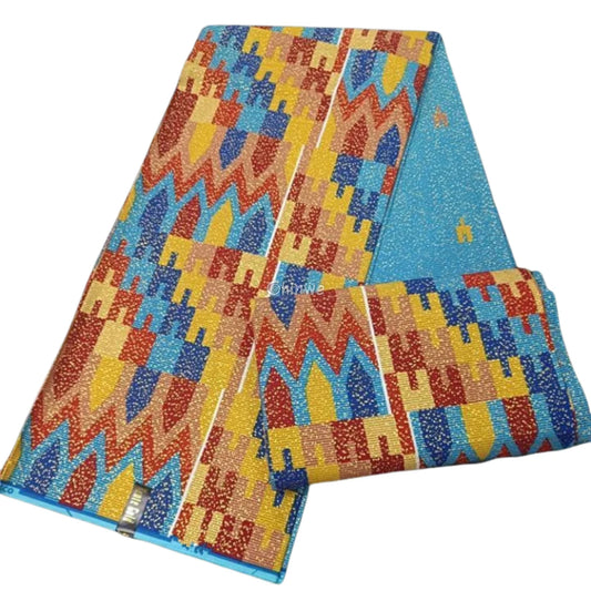 Multicolor Mosaic Kente Brocade with Geometric Blocks & Chevron Stripes in Gold Accents Royal Mosaic Kente / 6yards