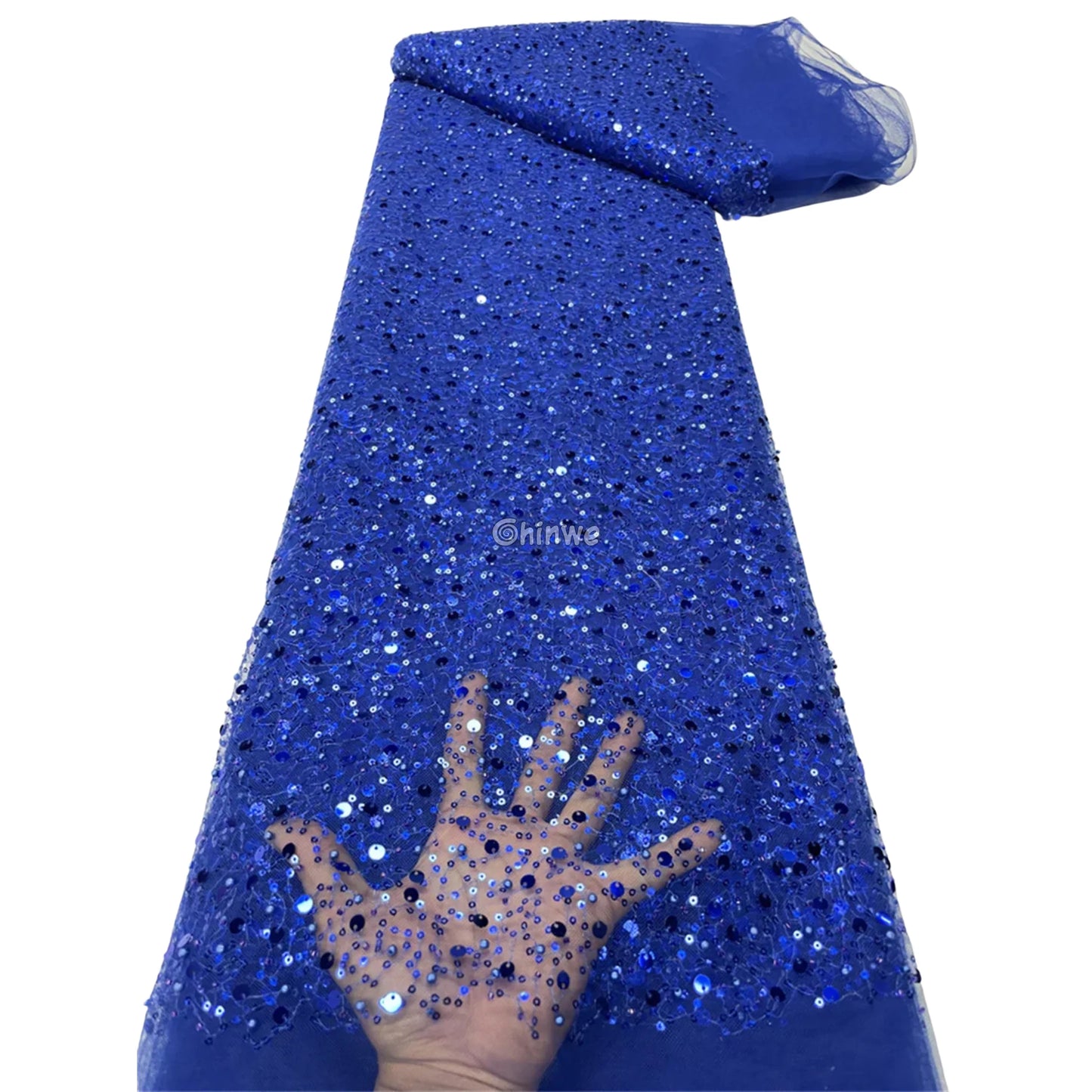 Sequined French Tulle Mesh with Scattered Sequins in Sheer Sparkle Finish for Couture Embellishments Cobalt Blue Sequin