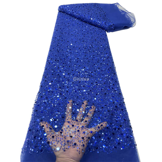Sequined French Tulle Mesh with Scattered Sequins in Sheer Sparkle Finish for Couture Embellishments Cobalt Blue Sequin