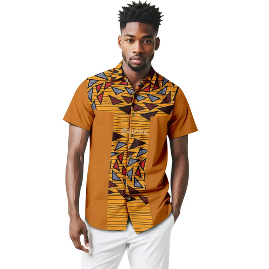 Vintage Traditional Short Sleeve Shirt Button Up in Classic Ankara Men’s Clothing