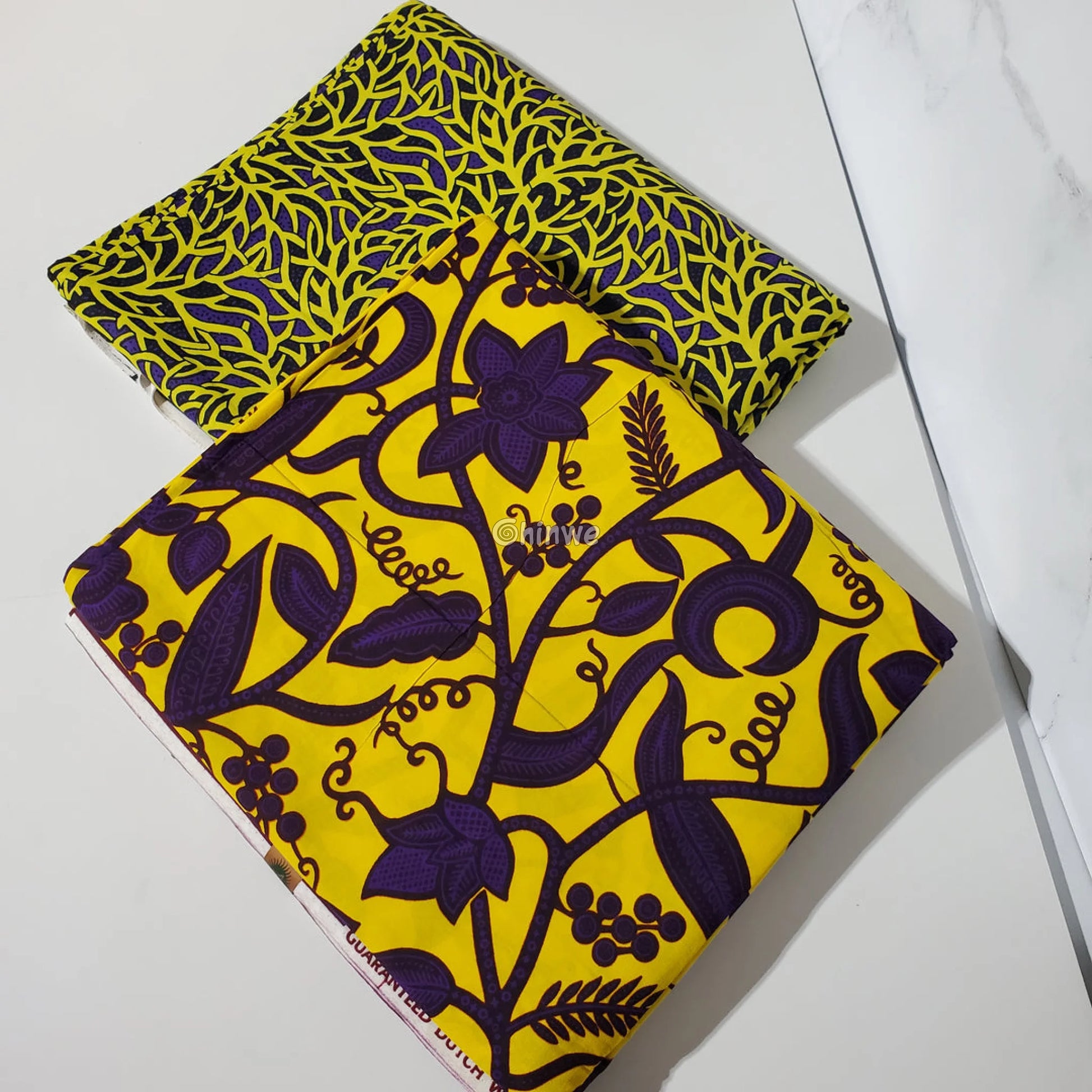 Vibrant Yellow and Purple Floral Vine African Print Fabric 6 Yards African Wax Print Fabric