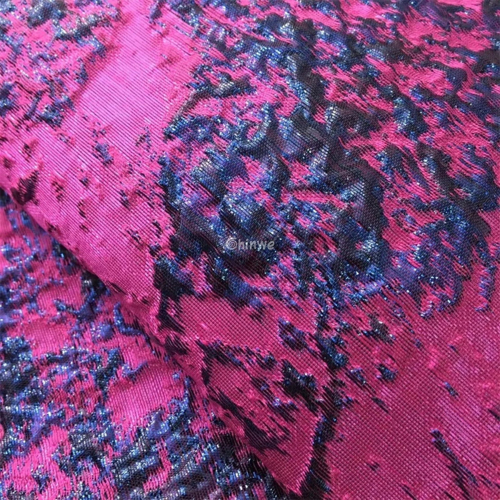 Holographic Crinkle Foil Brocade Fabric – 3D Metallic Texture with Multicolor Reflective Shine