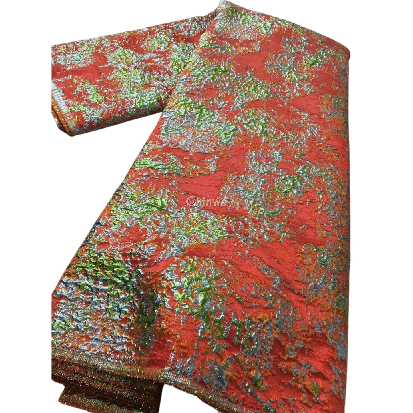 Holographic Crinkle Foil Brocade Fabric – 3D Metallic Texture with Multicolor Reflective Shine