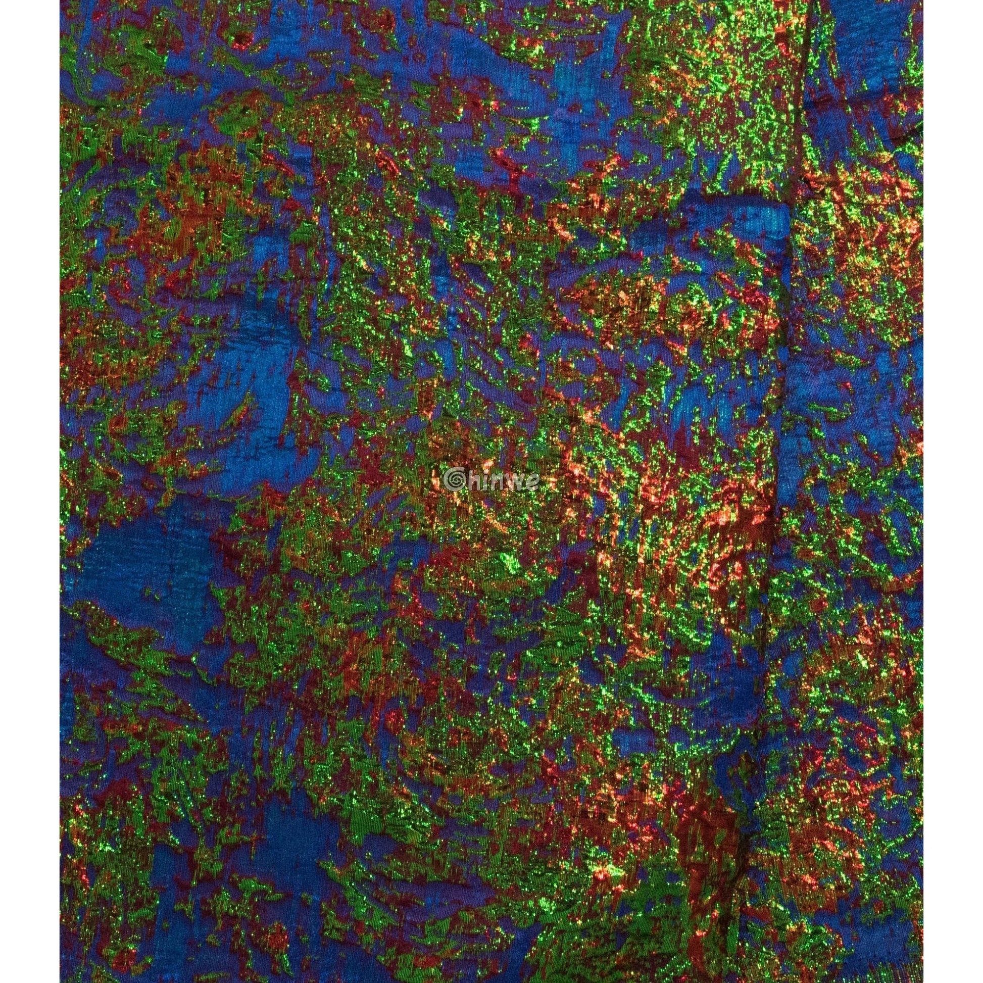 Holographic Crinkle Foil Brocade Fabric – 3D Metallic Texture with Multicolor Reflective Shine