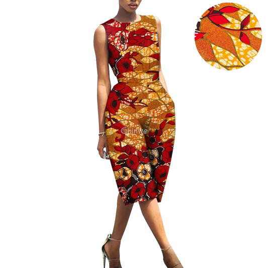 Relaxed Fit Sleeveless Wax Ankara Jumpsuit Resort Bloom - Gold Red Sahara Bloom Cluster / Customized - Women’s Clothing