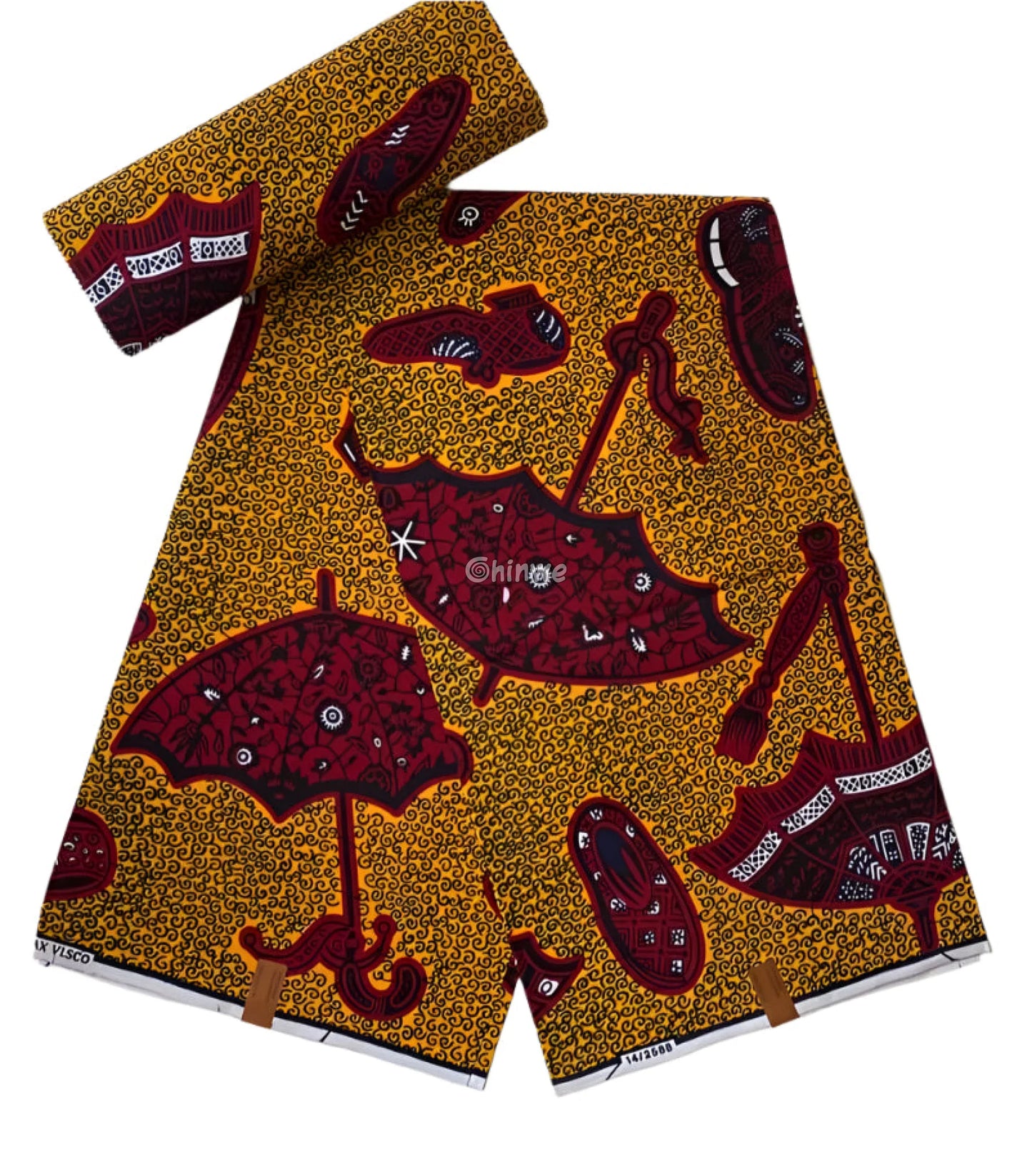 Mustard Yellow & Red Umbrella and Shoe Motif Ankara Wax Print Fabric for Creative Fashion and Décor 6 yards cotton