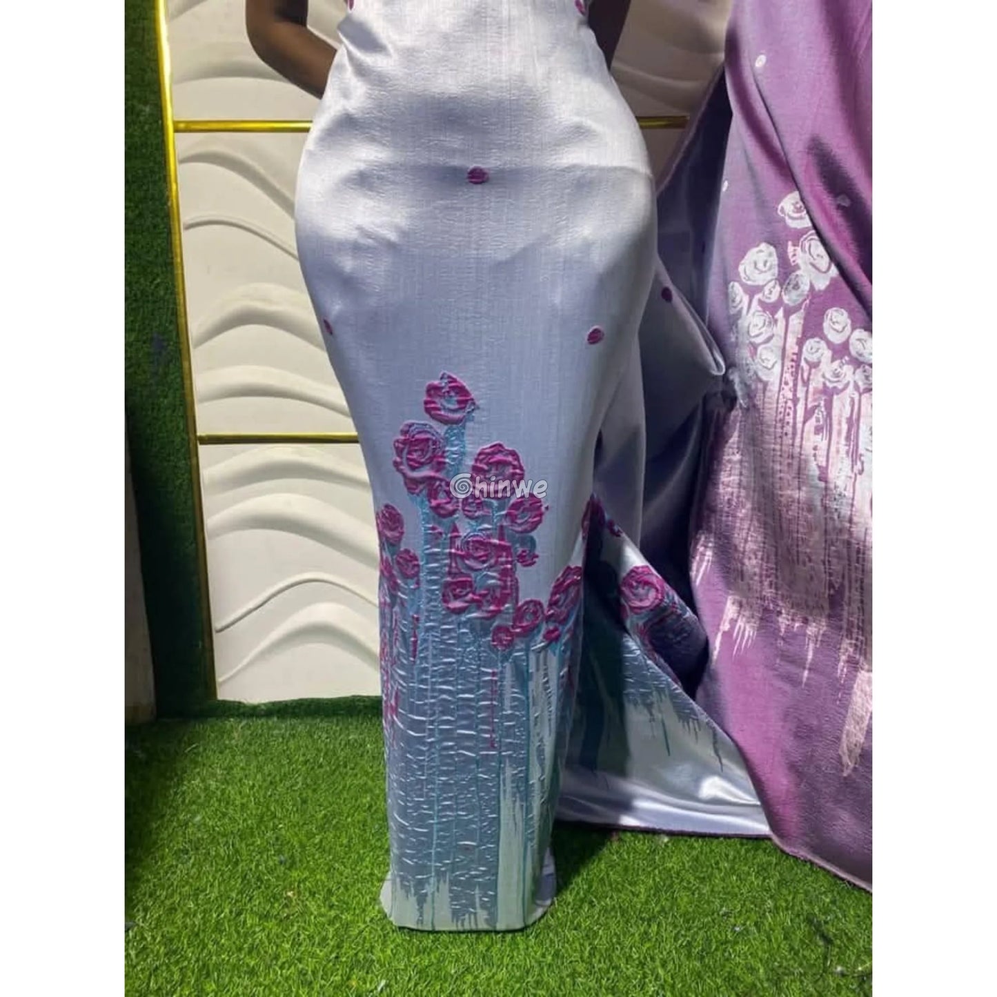 3D Rose Drip Embroidered Brocade Fabric – Floral Metallic Jacquard with Textured Sheen