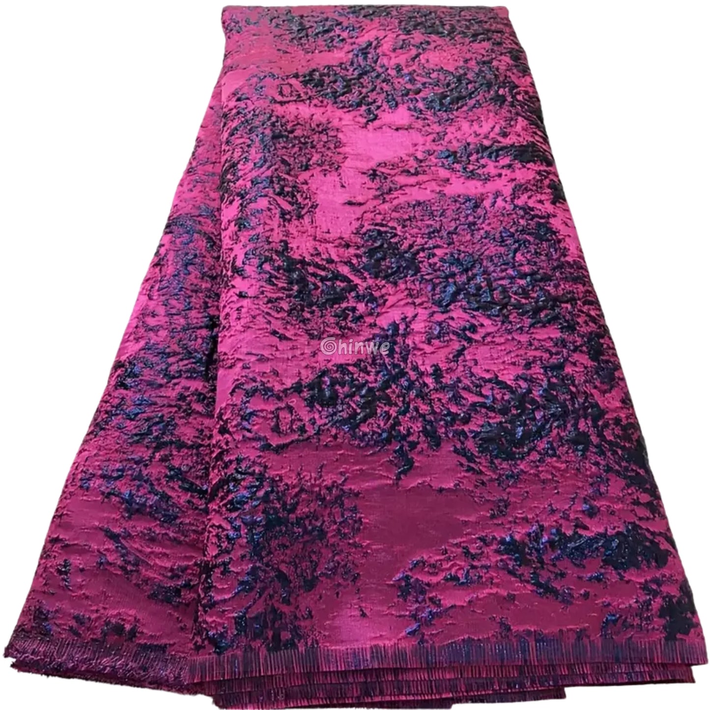 Holographic Crinkle Foil Brocade Fabric – 3D Metallic Texture with Multicolor Reflective Shine Magenta Floral Damask