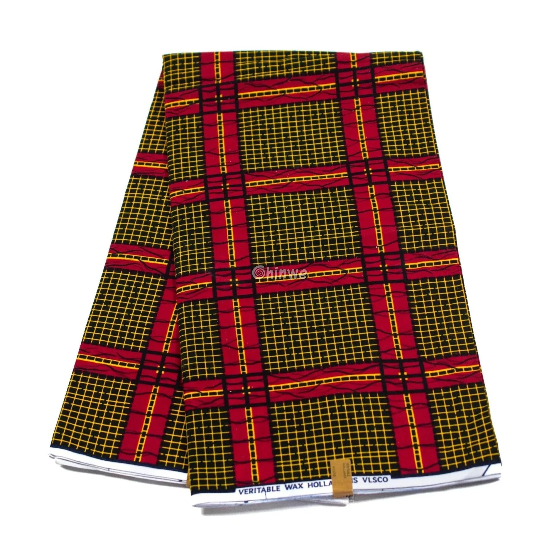 Sunburst Grid Ankara Fabric – Fiery Red & Gold Lattice on Noir 6 yards cotton