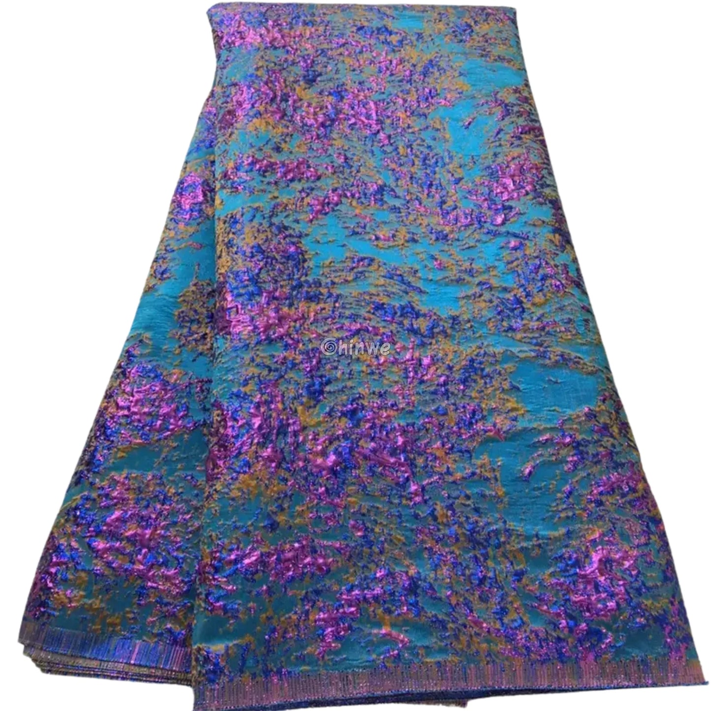 Holographic Crinkle Foil Brocade Fabric – 3D Metallic Texture with Multicolor Reflective Shine Deep Purple Holographic