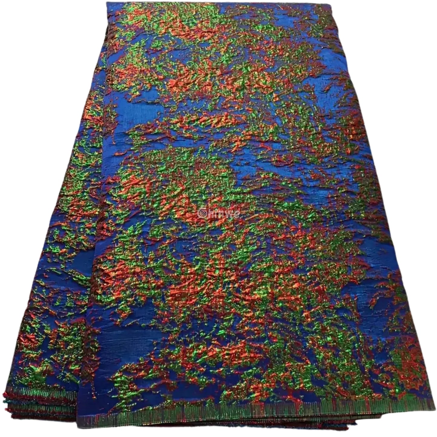 Holographic Crinkle Foil Brocade Fabric – 3D Metallic Texture with Multicolor Reflective Shine Rainbow Burst Damask