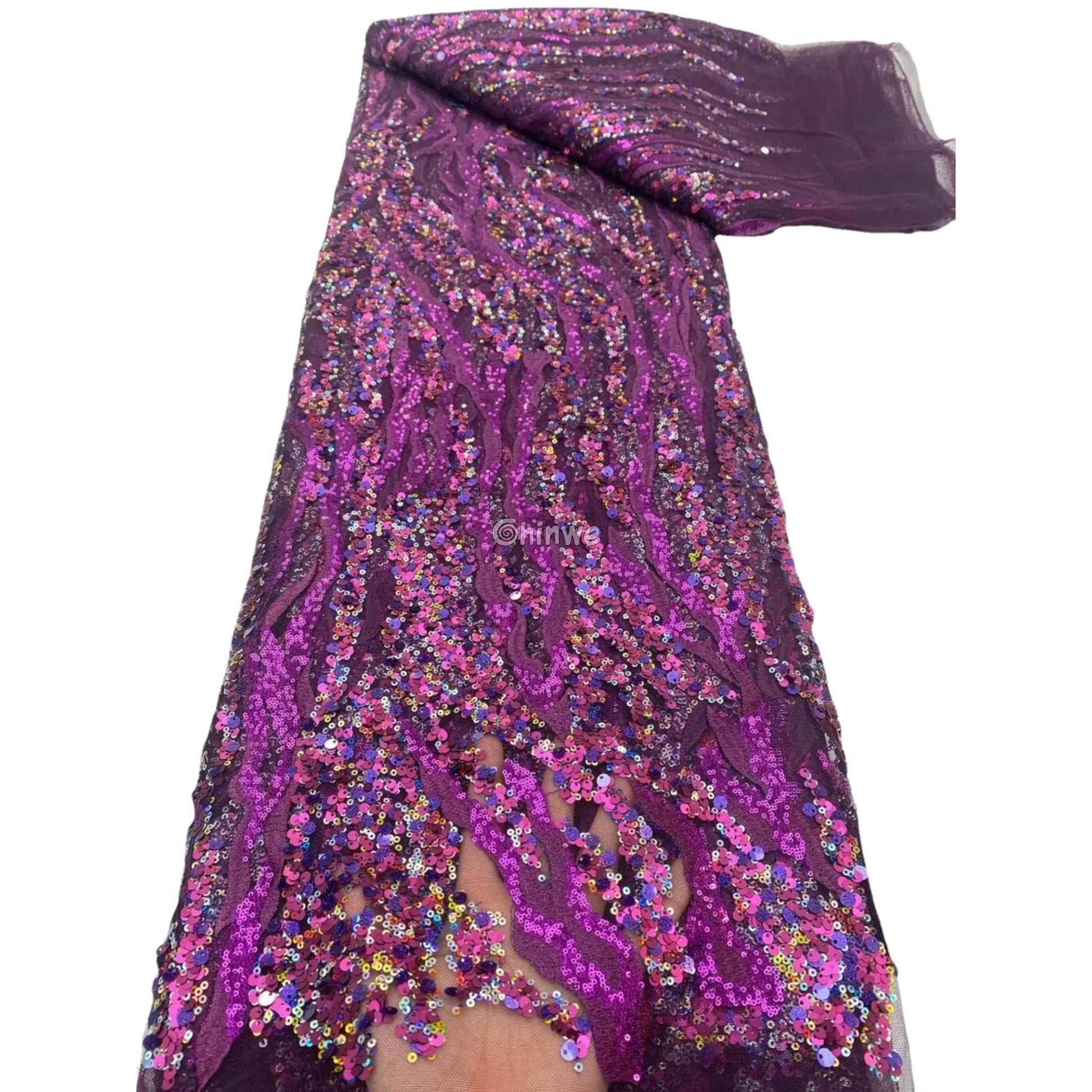 Deep Purple & Iridescent Fuchsia Cascade & Drip Sequin Print Fabric Deep Purple / 5 Yards / 120cm Lace