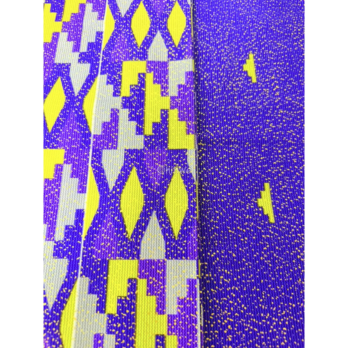 Purple, Yellow & Mint Kente Brocade with Geometric Panel Motif and Shimmering Metallic Texture