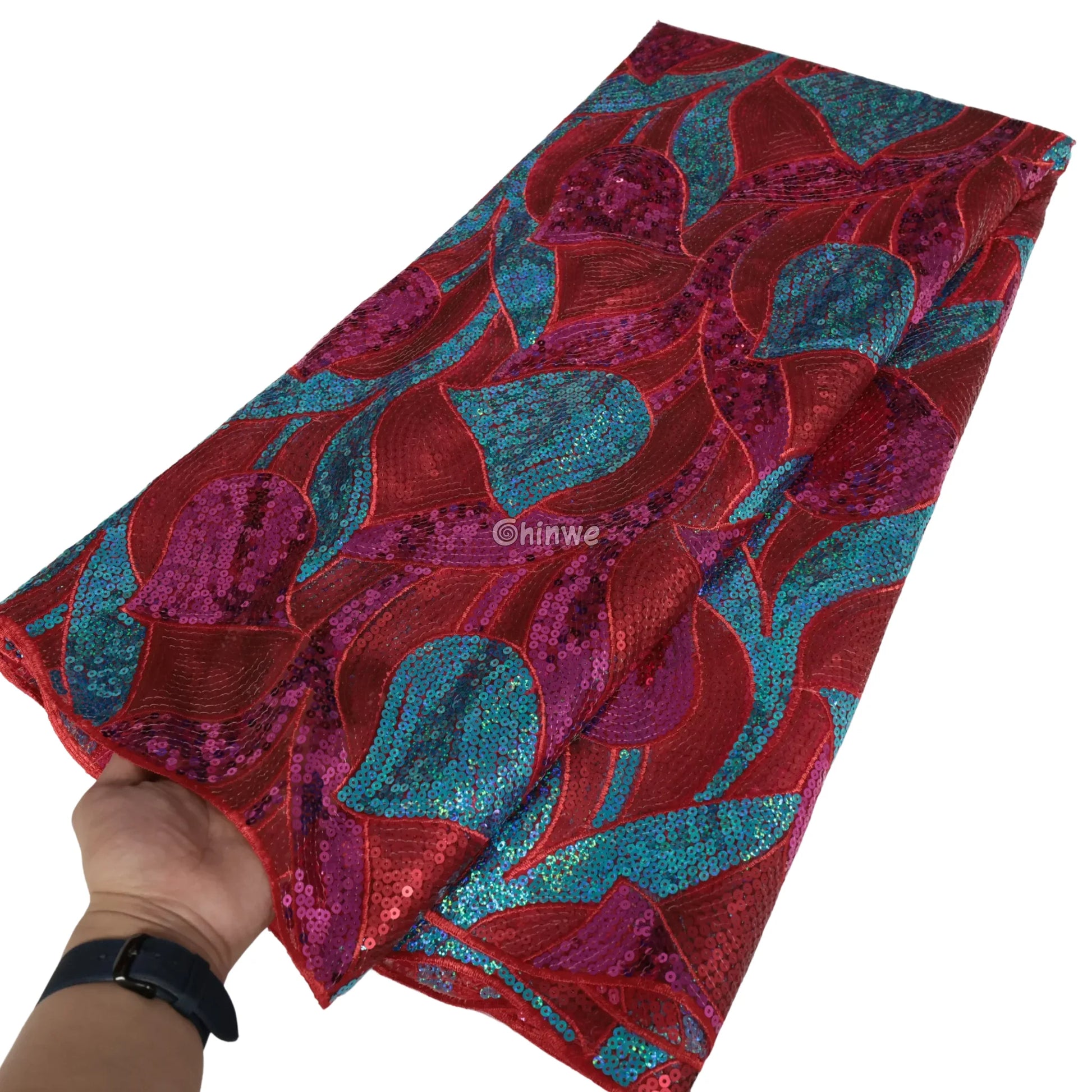 Sheer Mesh Tulip Petal Sequin Lace Print Fabric with Overlapping Curved Petal Appliqués Lace