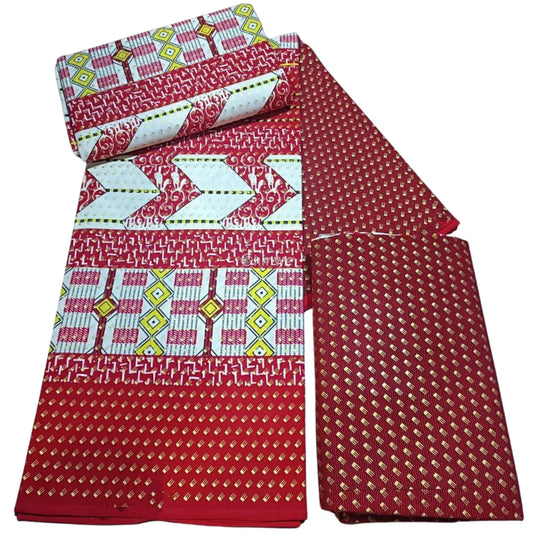 Red White & Gold Kente Brocade with Geometric Motifs Arrow Panels & Metallic Detailing Royal Cipher Kente / 6yards