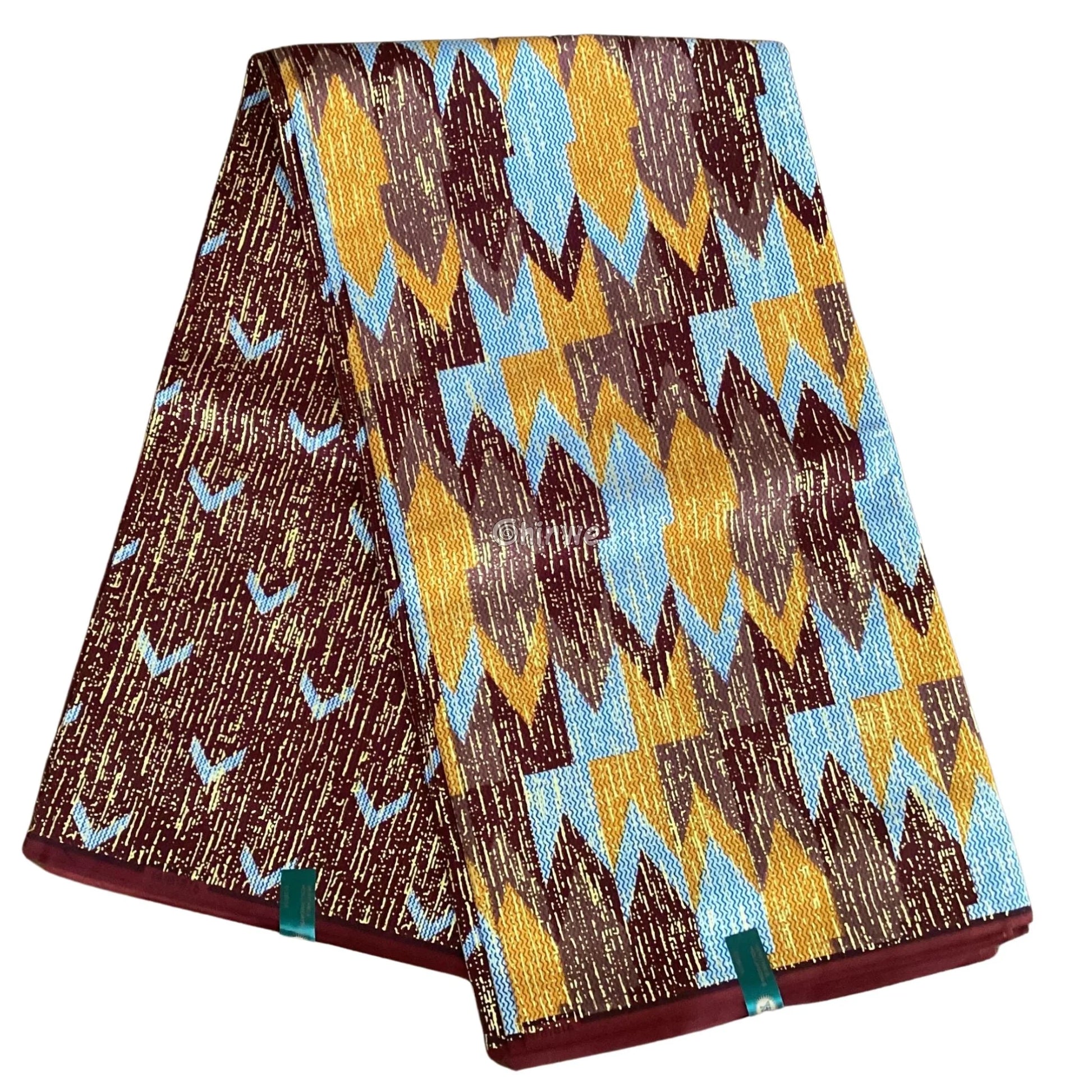 Brown Gold & Blue Kente Brocade with Flame Chevron Motif and Shimmering Metallic Detail Desert Ember Kente / 6yards