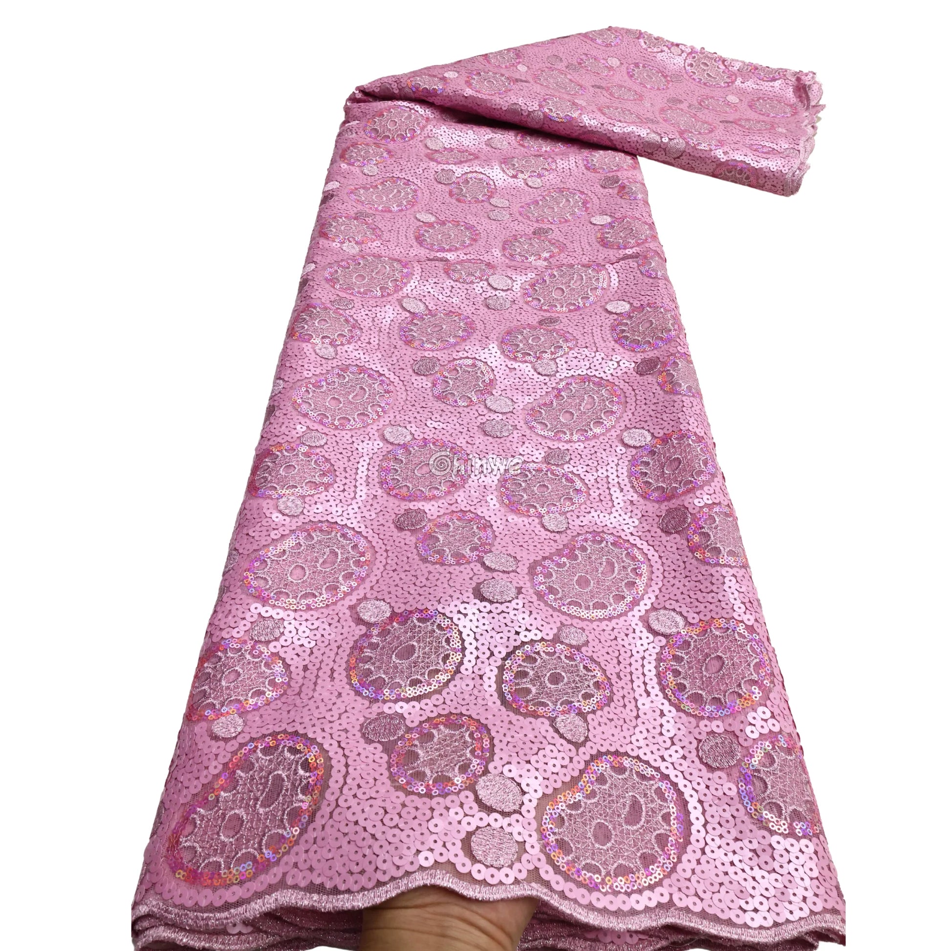 Sheer Sequined Stretch Lace Geometric Circle & Medallion Embroidered Print Fabric Lace