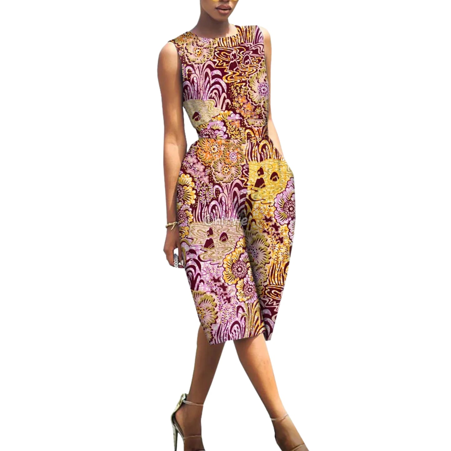Relaxed Fit Sleeveless Wax Ankara Jumpsuit Resort Bloom - Pale Orchid Scroll / Customized - Women’s Clothing