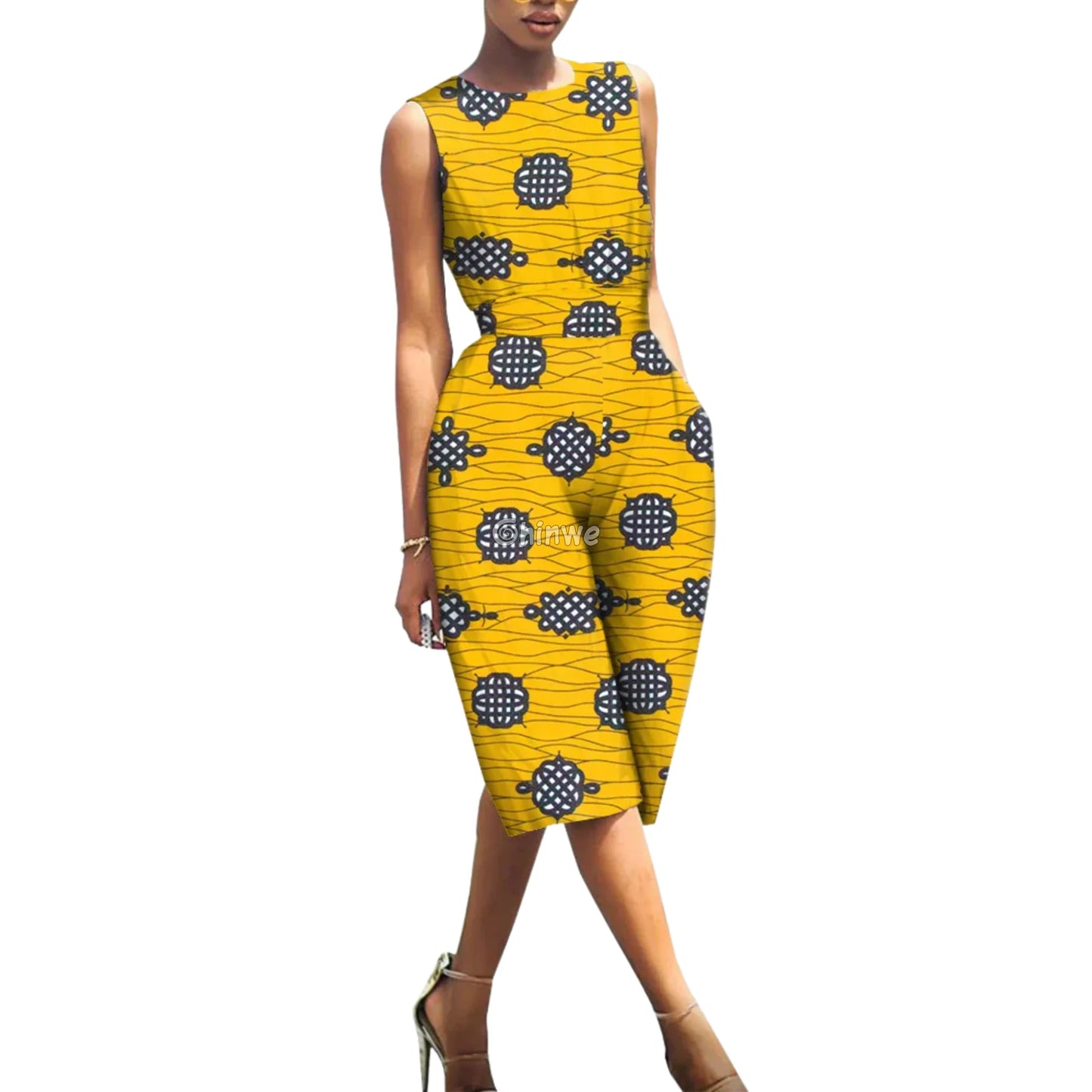 Relaxed Fit Sleeveless Wax Ankara Jumpsuit Twilight Series Women’s Clothing