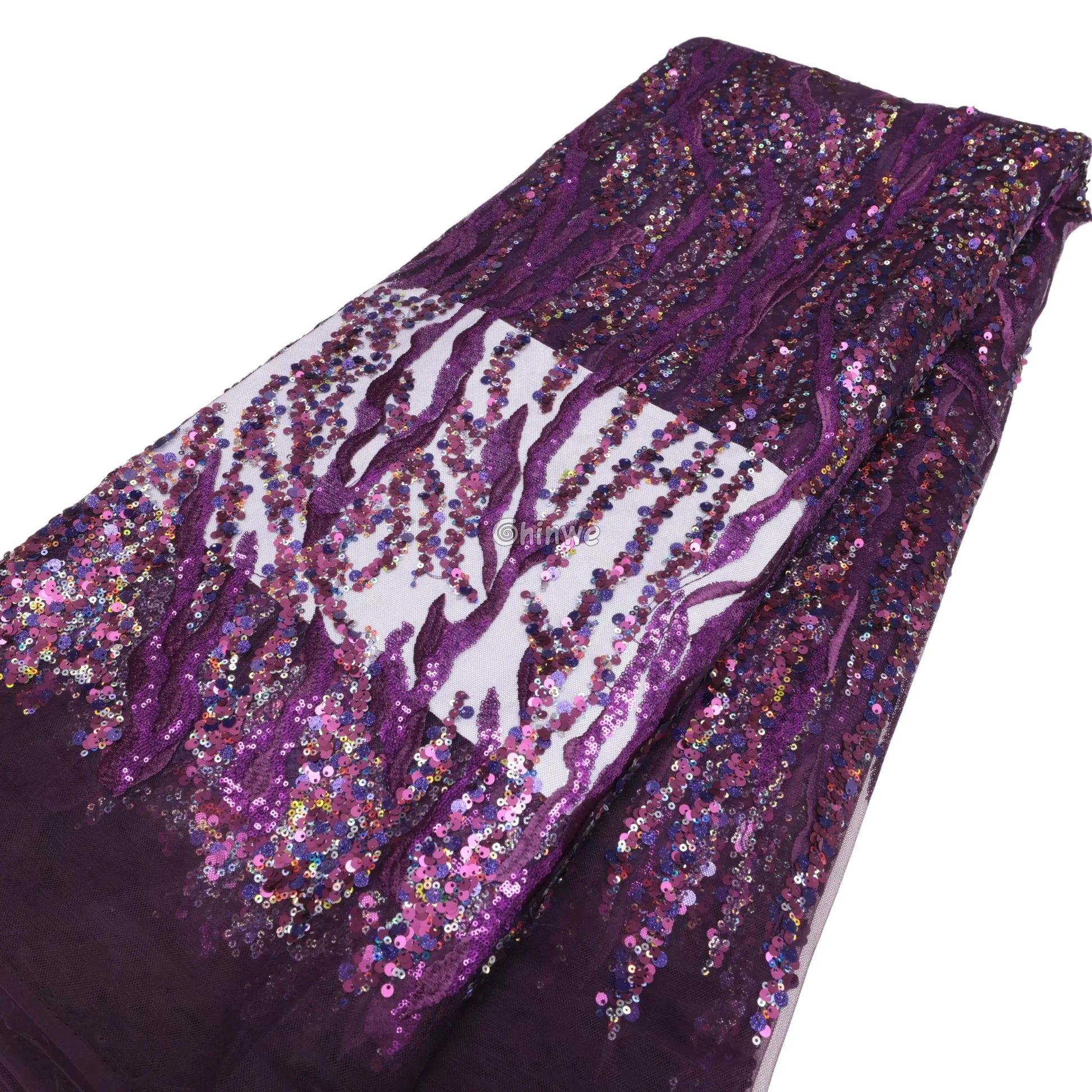 Deep Purple & Iridescent Fuchsia Cascade & Drip Sequin Print Fabric Deep Purple / 5 Yards / 120cm Lace