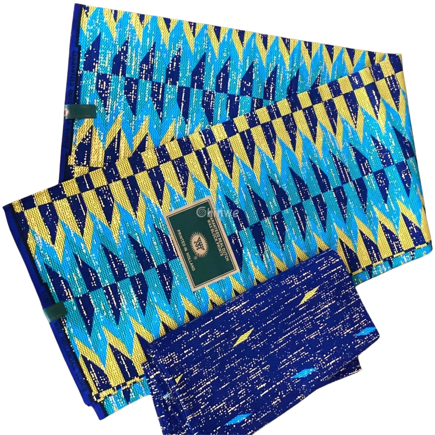 Ocean Ray Metallic Brocade Fabric – Navy Aqua & Yellow Chevron Kente Design PEACOCK BLUE / 6yards African Wax Print