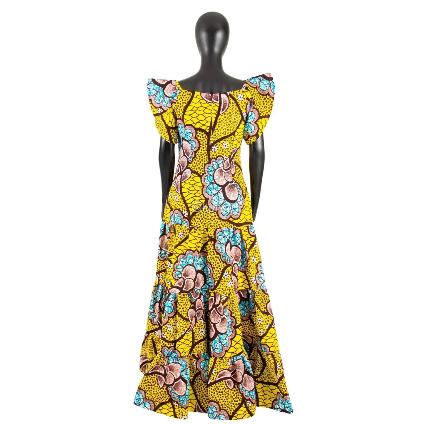 Palm Season High Waist Maxi Dress with Short Sleeves - Women’s Clothing