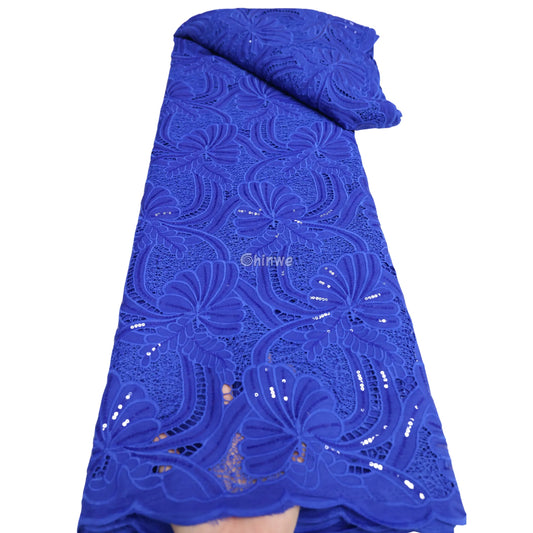 Cobalt Blue Sky Blue & Lavender Lilac Scalloped Floral Swirl Sequin Lace Fabric Cobalt Blue / 5 Yards / 120cm