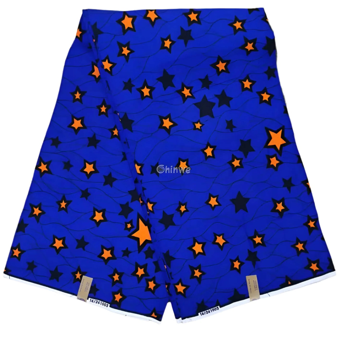 Midnight Blue Starburst Fabric – Orange and Navy Star Pattern Wax Print 6 Yards African Wax Print Fabric