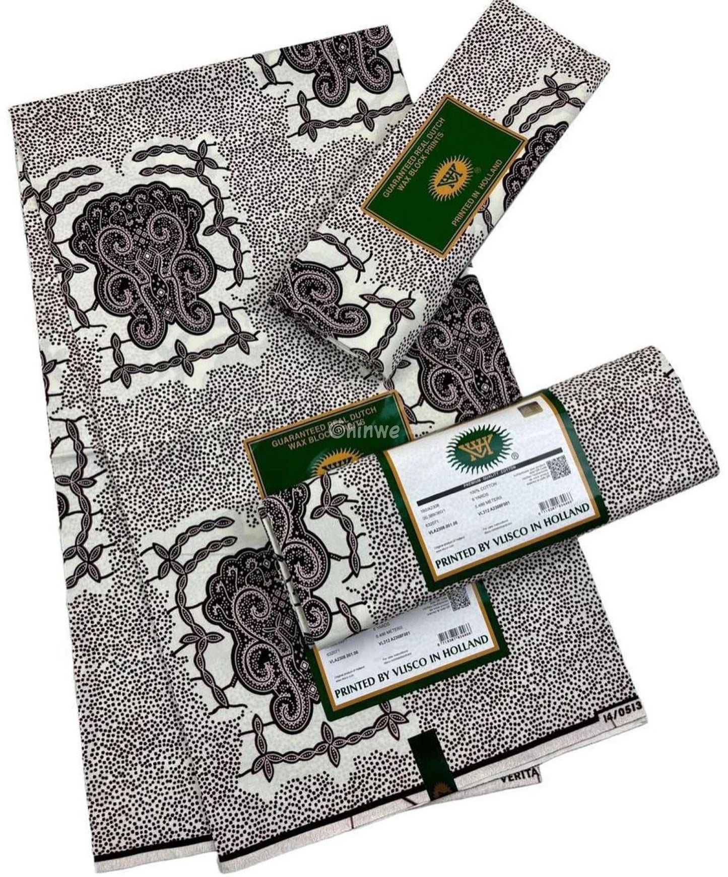 Intricate Paisley Dot Fabric – Black Paisley Motif on White Ankara Wax Print 6 Yards African Wax Print Fabric