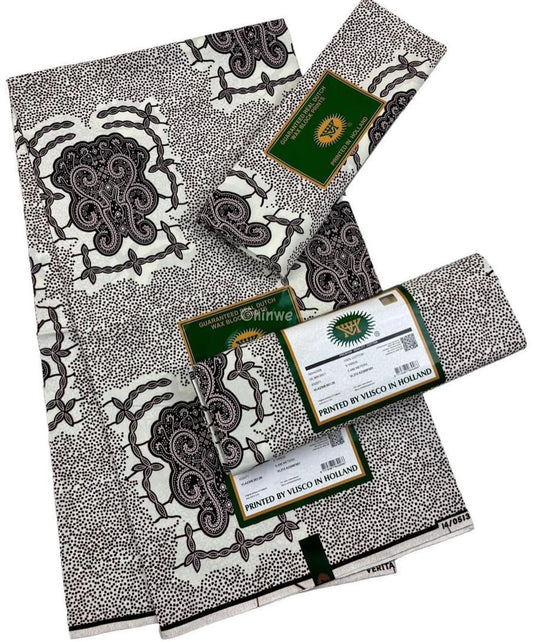 Intricate Paisley Dot Fabric – Black Paisley Motif on White Ankara Wax Print 6 Yards African Wax Print Fabric