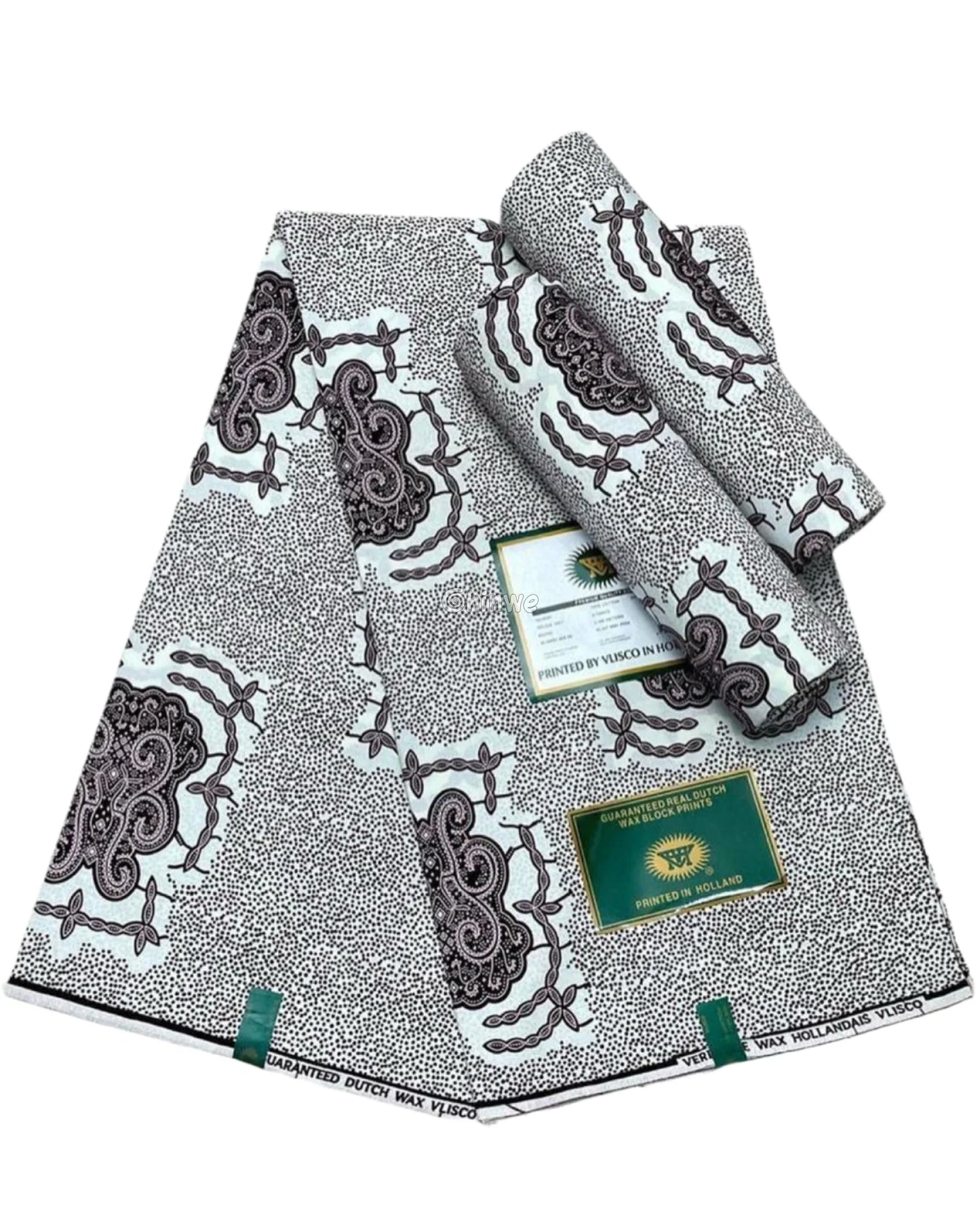 Intricate Paisley Dot Fabric – Black Paisley Motif on White Ankara Wax Print 6 Yards African Wax Print Fabric