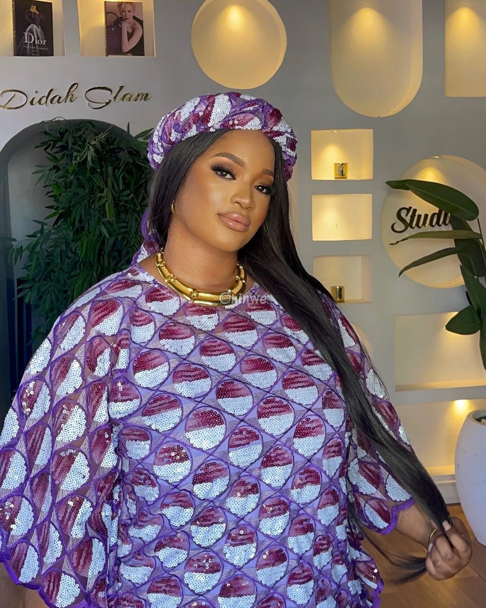 Embroidered Sequined Rose Pink & Champagne Circle Lattice Mesh Print Fabric Lace