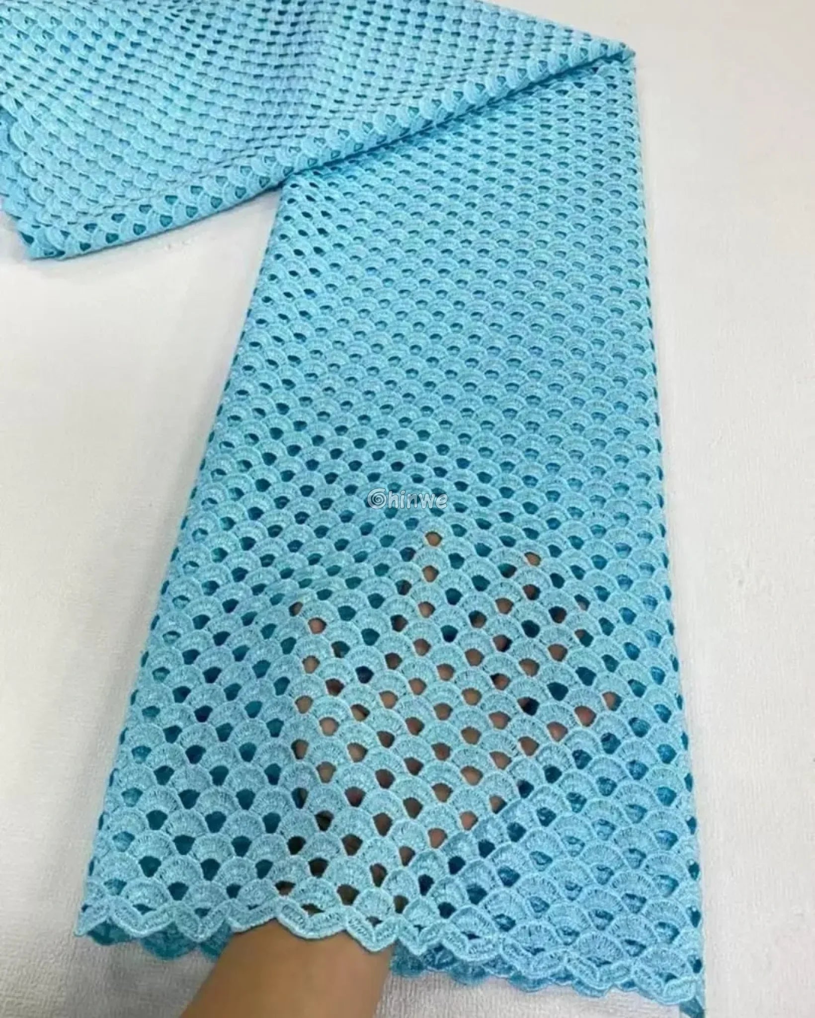 Embroidered Circle Guipure Lace with Scalloped Edge and Mesh Backdrop for Custom Sewing Projects Aqua Blue / 5yard Lace