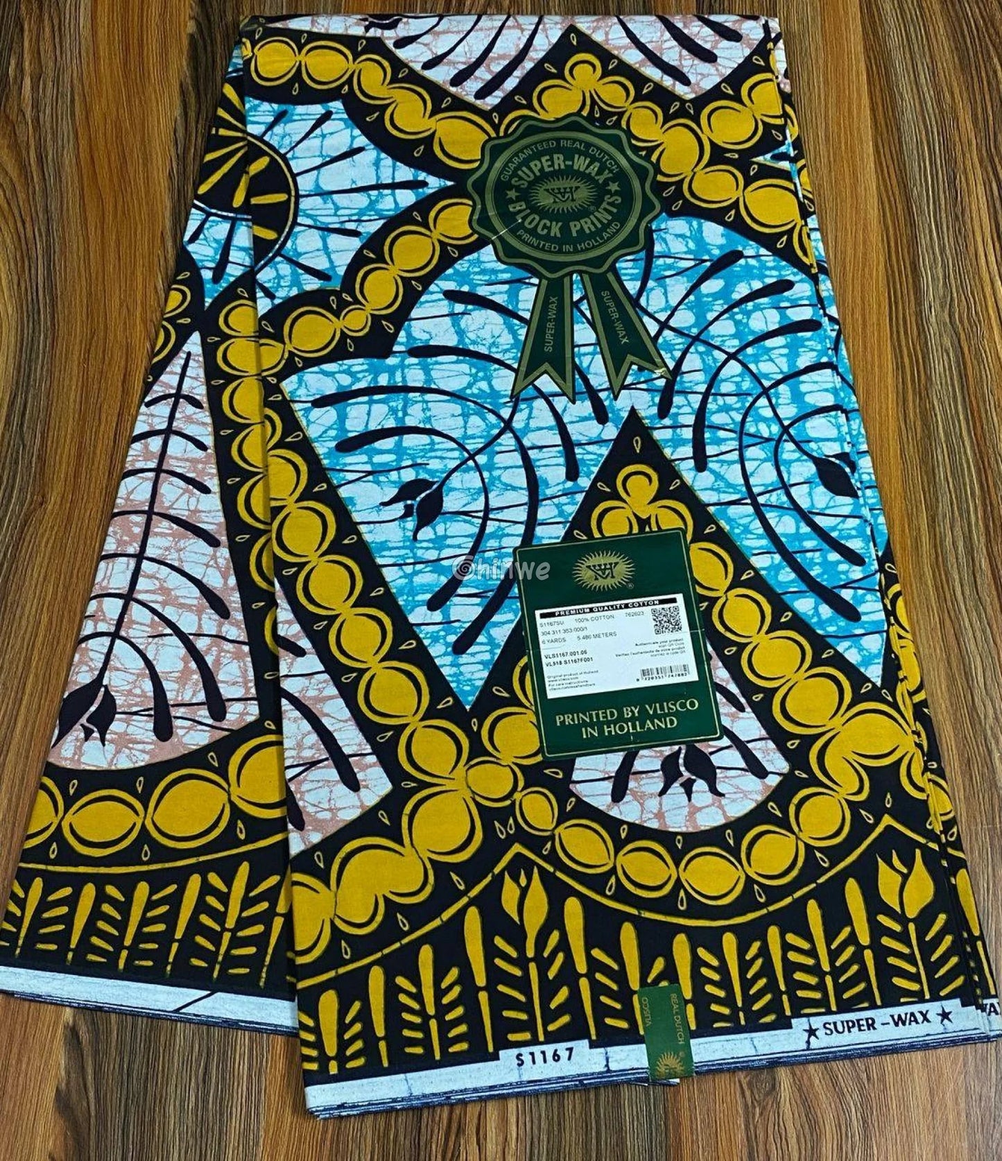 Golden Teardrop Medallion Print with Sky Blue Spirals and Coral Center Framed Botanical Border Golden Arch Motif with