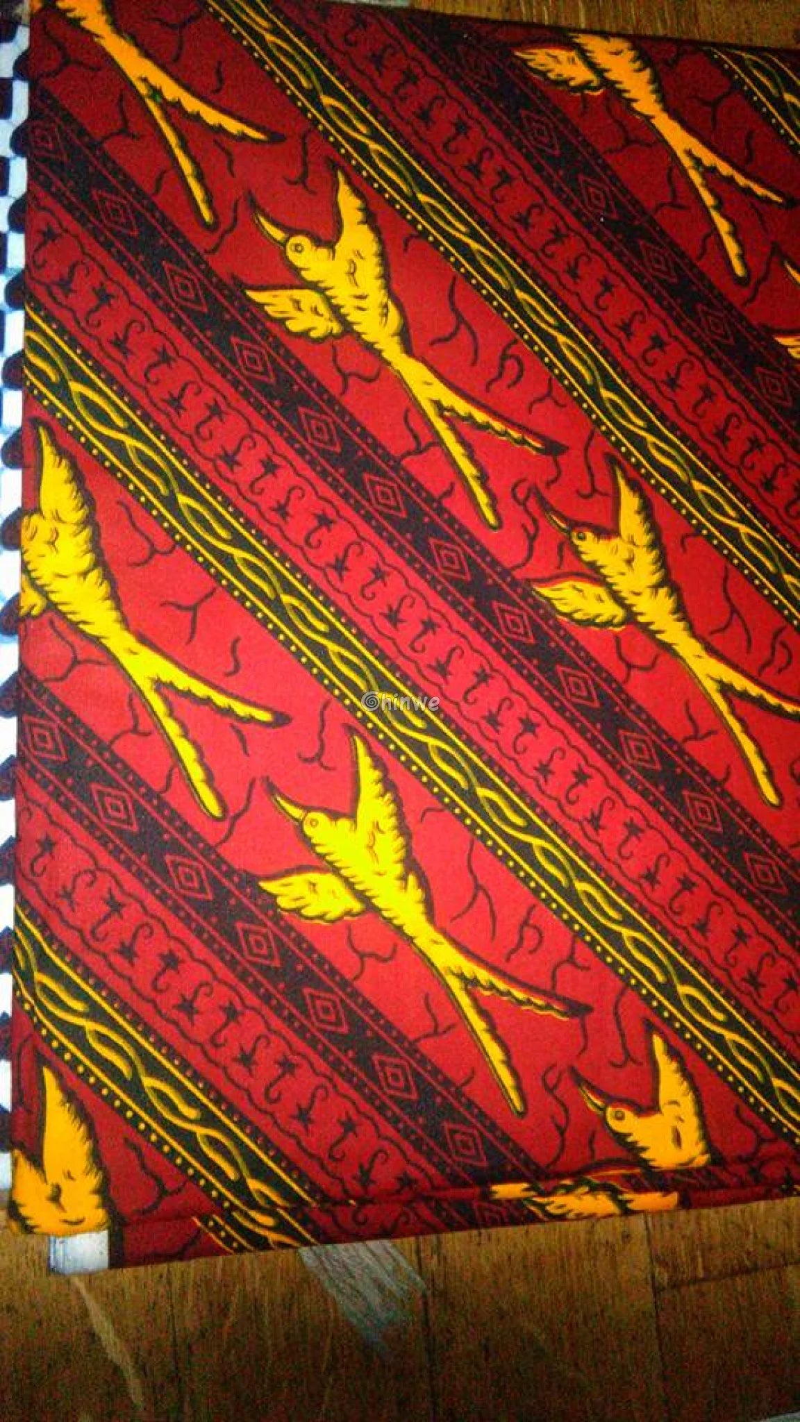 Fiery Wings Ankara Fabric – Bold Red and Yellow African Wax Print with Diagonal Bird Motif 6 yards cotton
