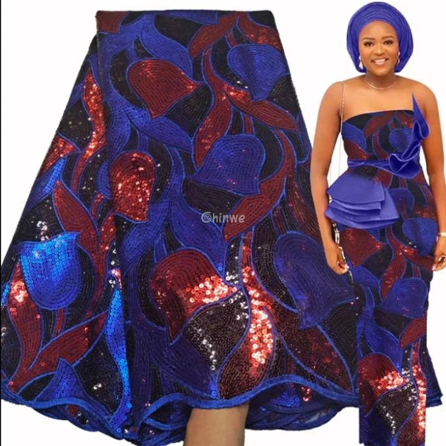 Sheer Mesh Tulip Petal Sequin Lace Print Fabric with Overlapping Curved Petal Appliqués Lace