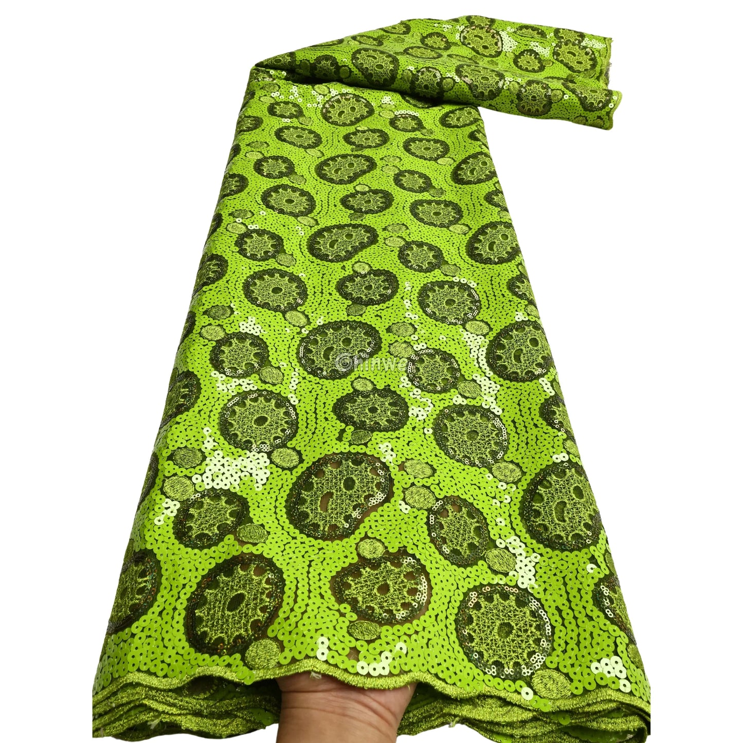 Sheer Sequined Stretch Lace Geometric Circle & Medallion Embroidered Print Fabric Lace