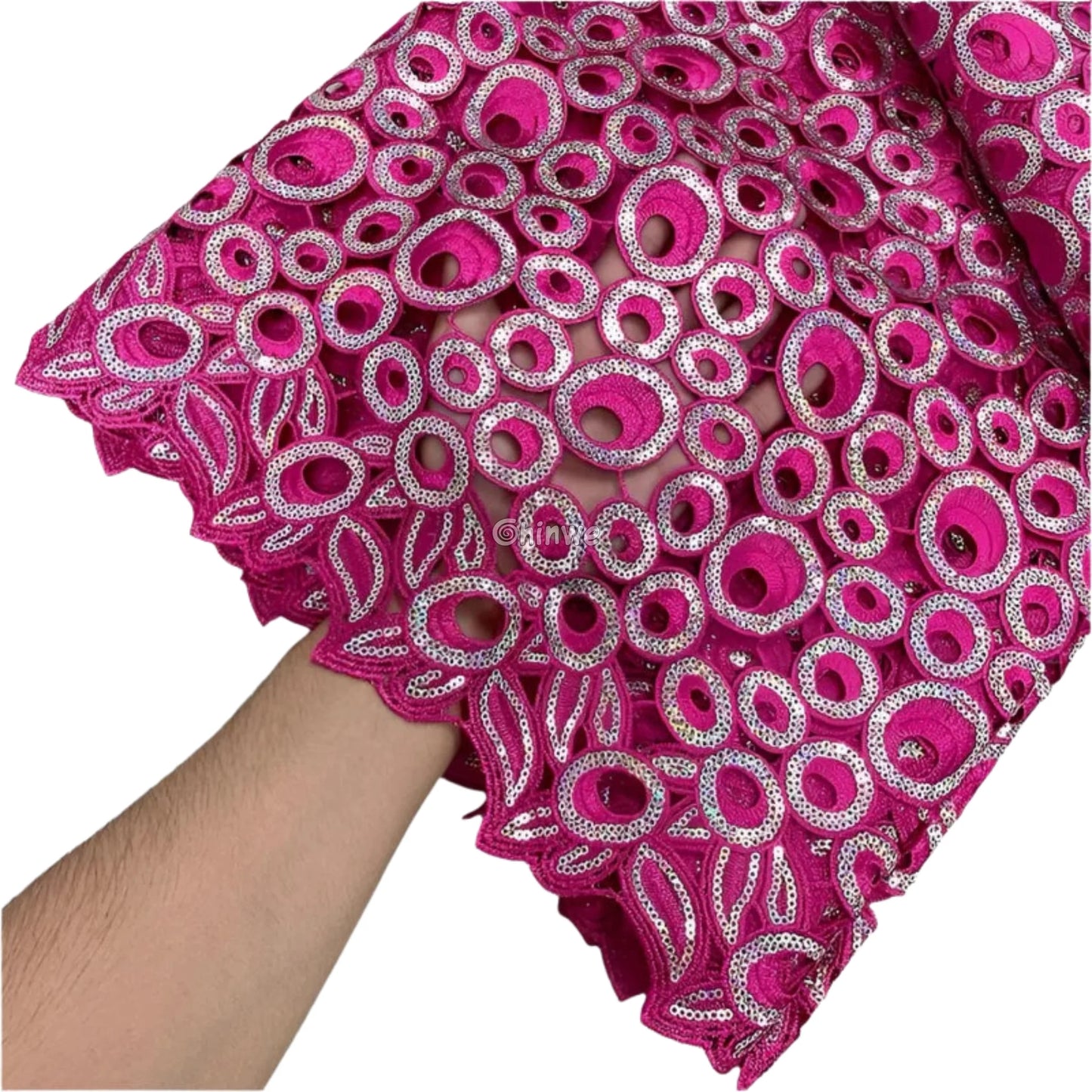 Vibrant Multi-Tone & Holographic Circular Sequins Print Guipure Cord Lace Fabric for Bridal & Couture Gowns Lace Fabric