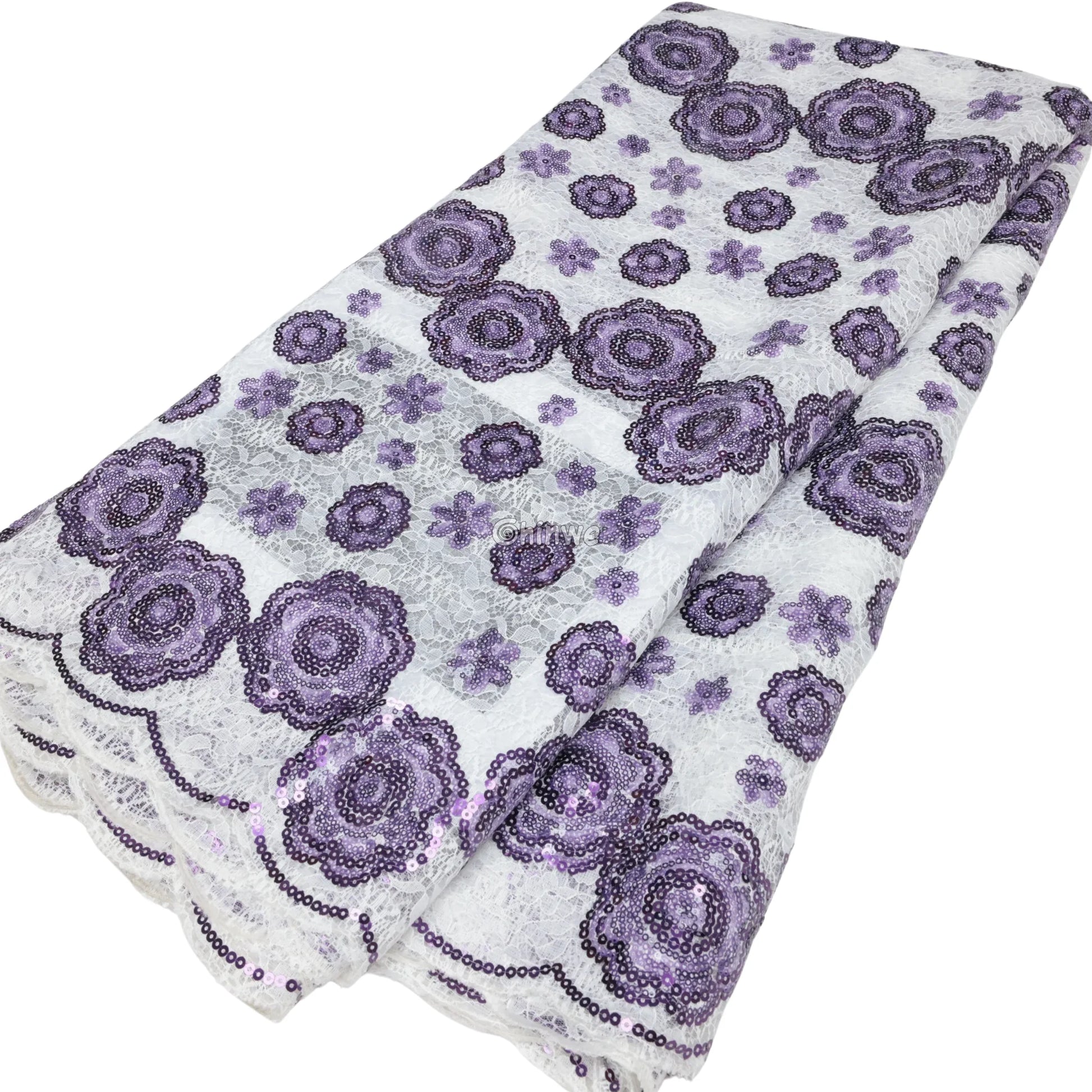 Orchid & Lavender Purple Paisley & Floral Sequined Lace with Scalloped Edge for Tailoring & Accents