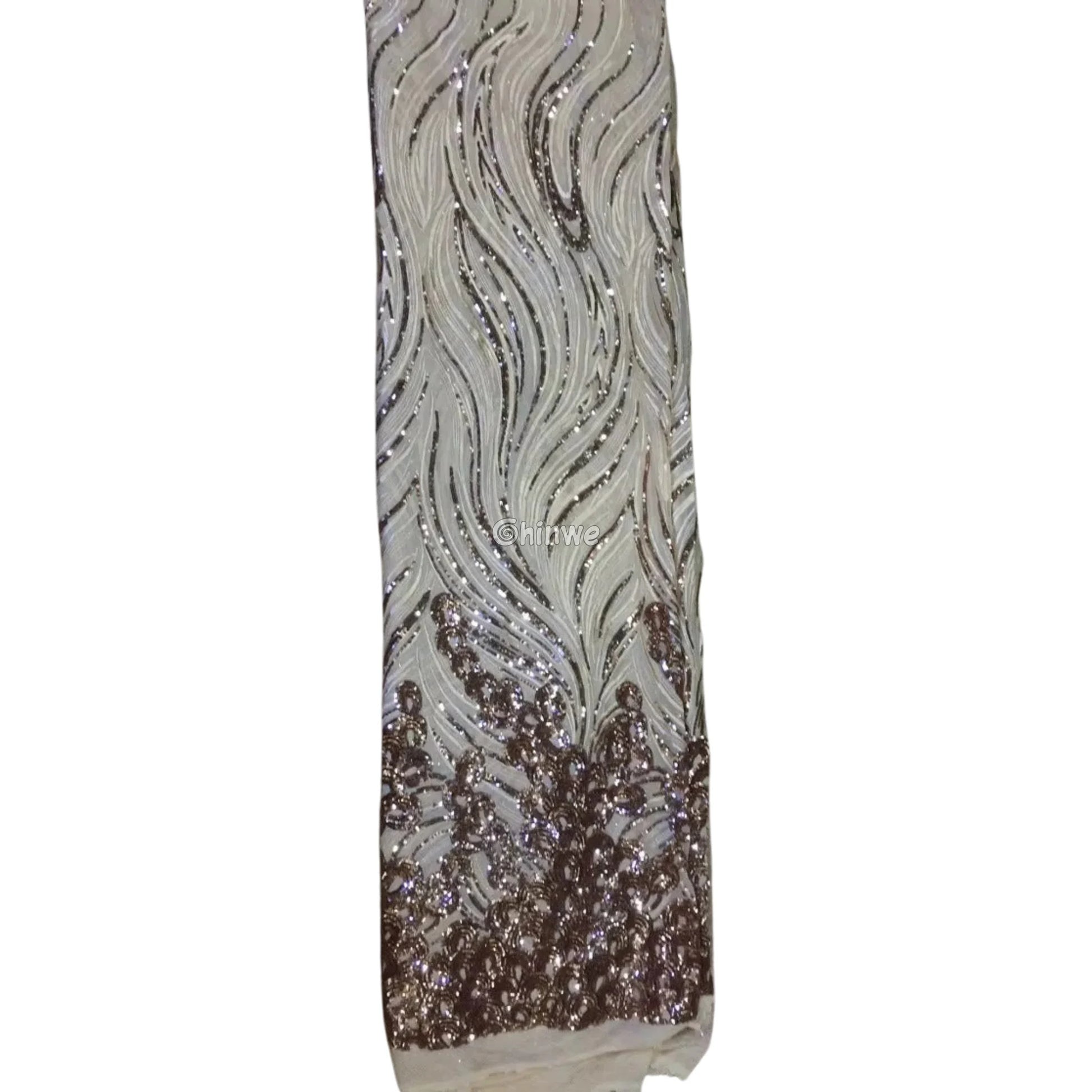 Emerald Green & Sky Blue Swirl-Vine & Wave Sequined Lace Mesh Fabric Lace