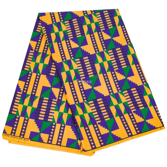 Yellow Green and Blue Geometric Ankara Wax Print Fabric African Wax Print Fabric