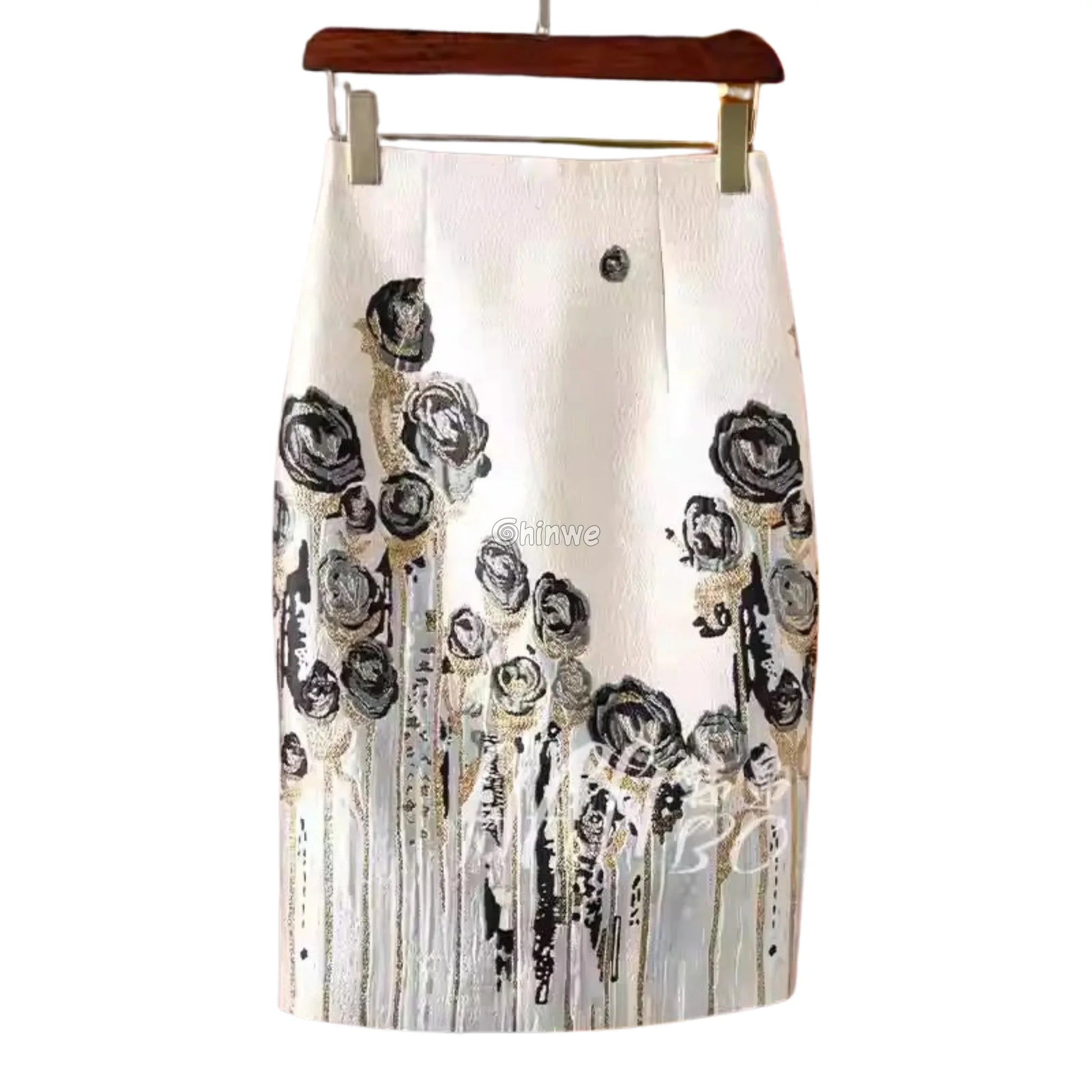 3D Rose Drip Embroidered Brocade Fabric – Floral Metallic Jacquard with Textured Sheen